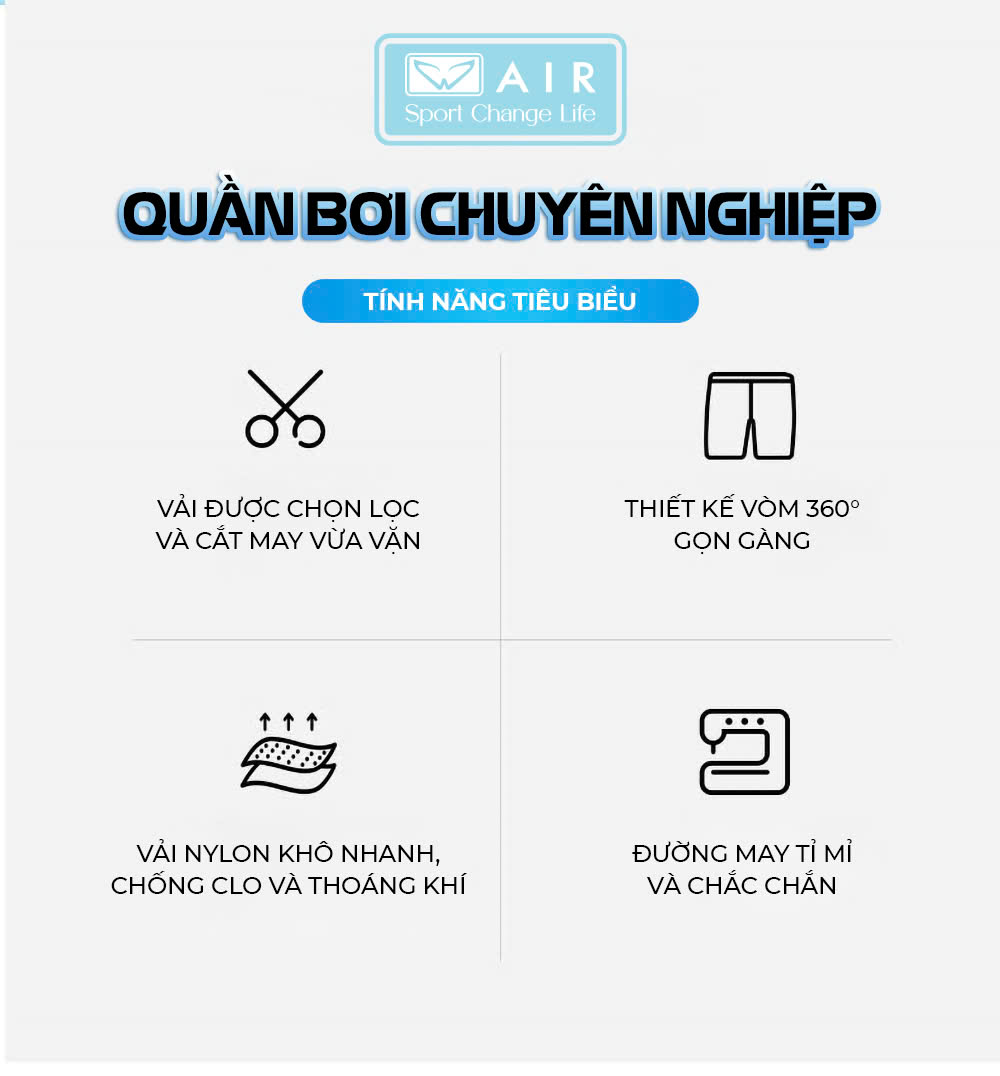 Quần bơi dài cho nam, kháng CLO, mềm mại, thoáng khi