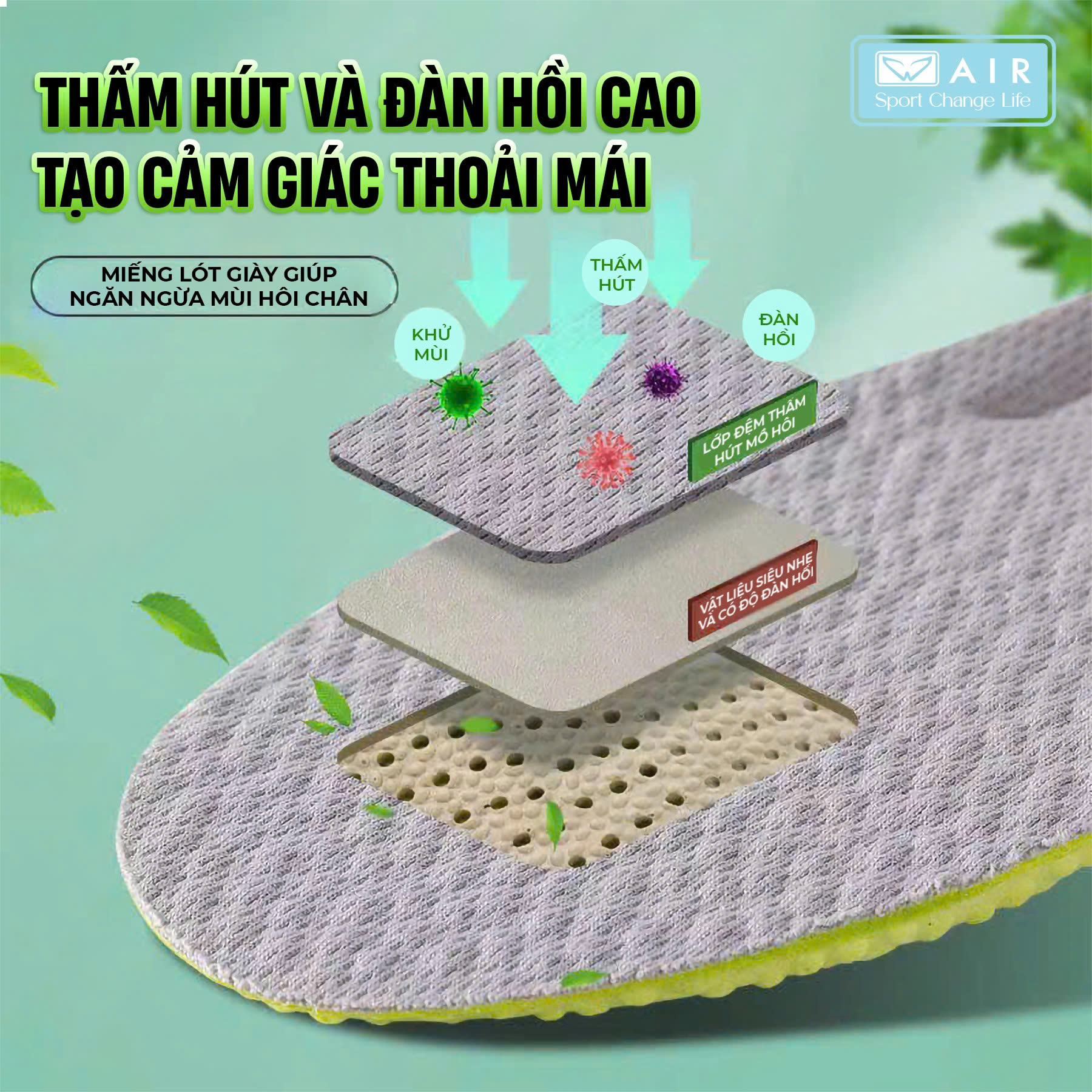 Lót giày thể thao khử mùi - kháng khuẩn- êm ái