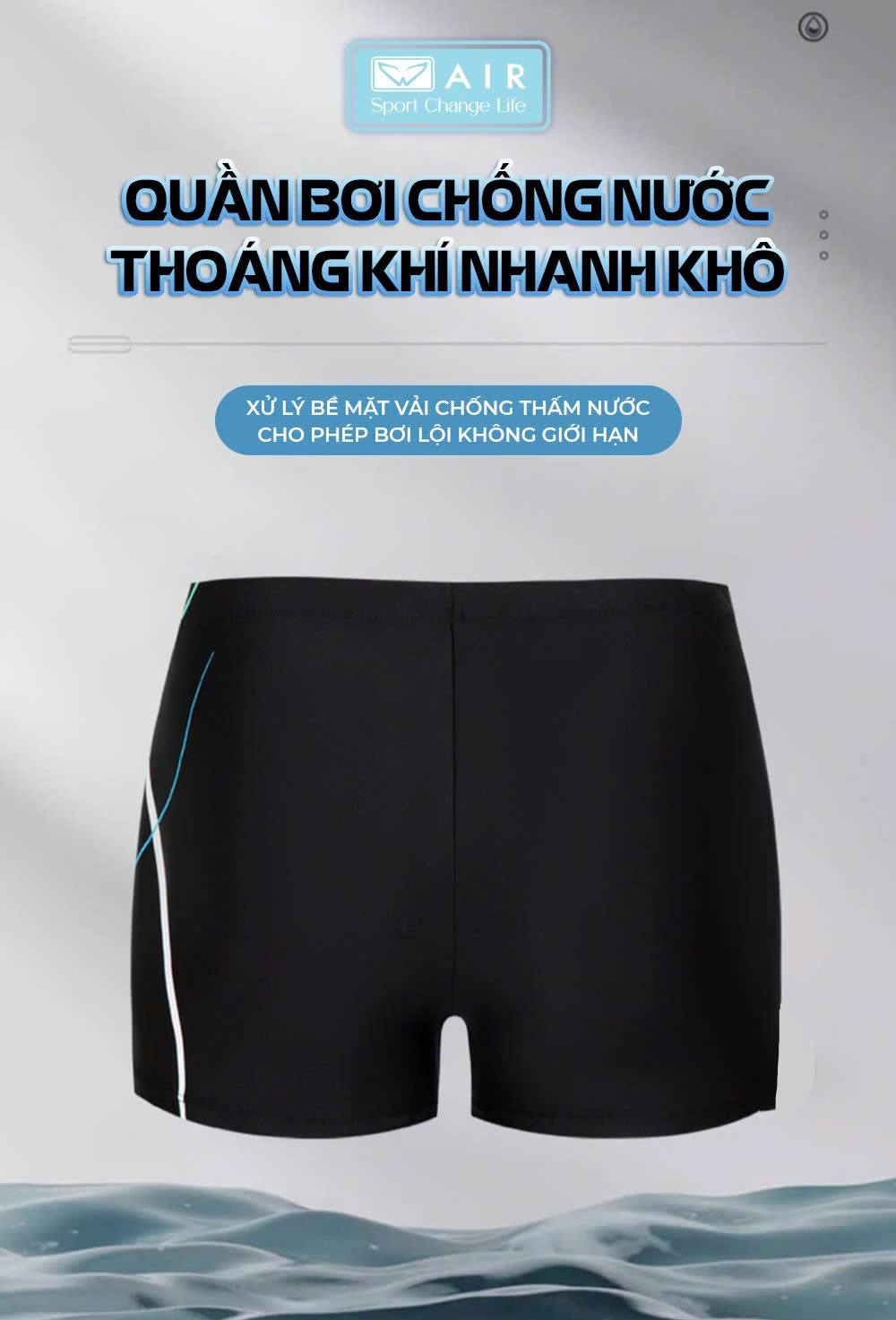 Quần bơi nam AIR 02 kháng CLO, chống tia UVA+ UVB, nhanh khô, thoáng khí
