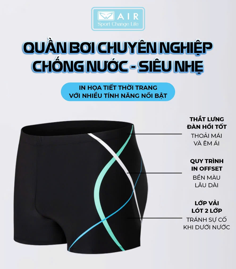 Quần bơi nam AIR 02 kháng CLO, chống tia UVA+ UVB, nhanh khô, thoáng khí