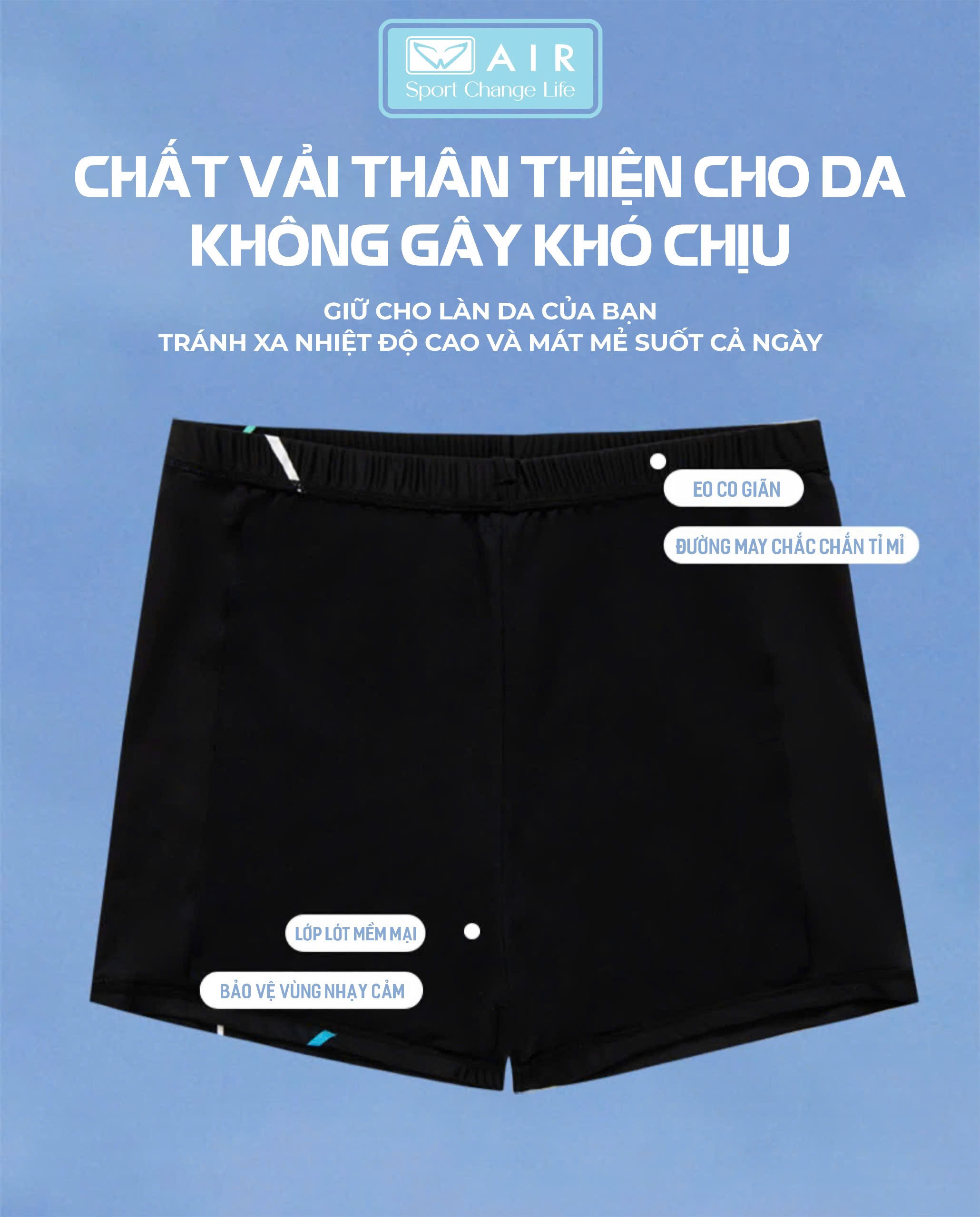 Quần bơi nam AIR 02 kháng CLO, chống tia UVA+ UVB, nhanh khô, thoáng khí