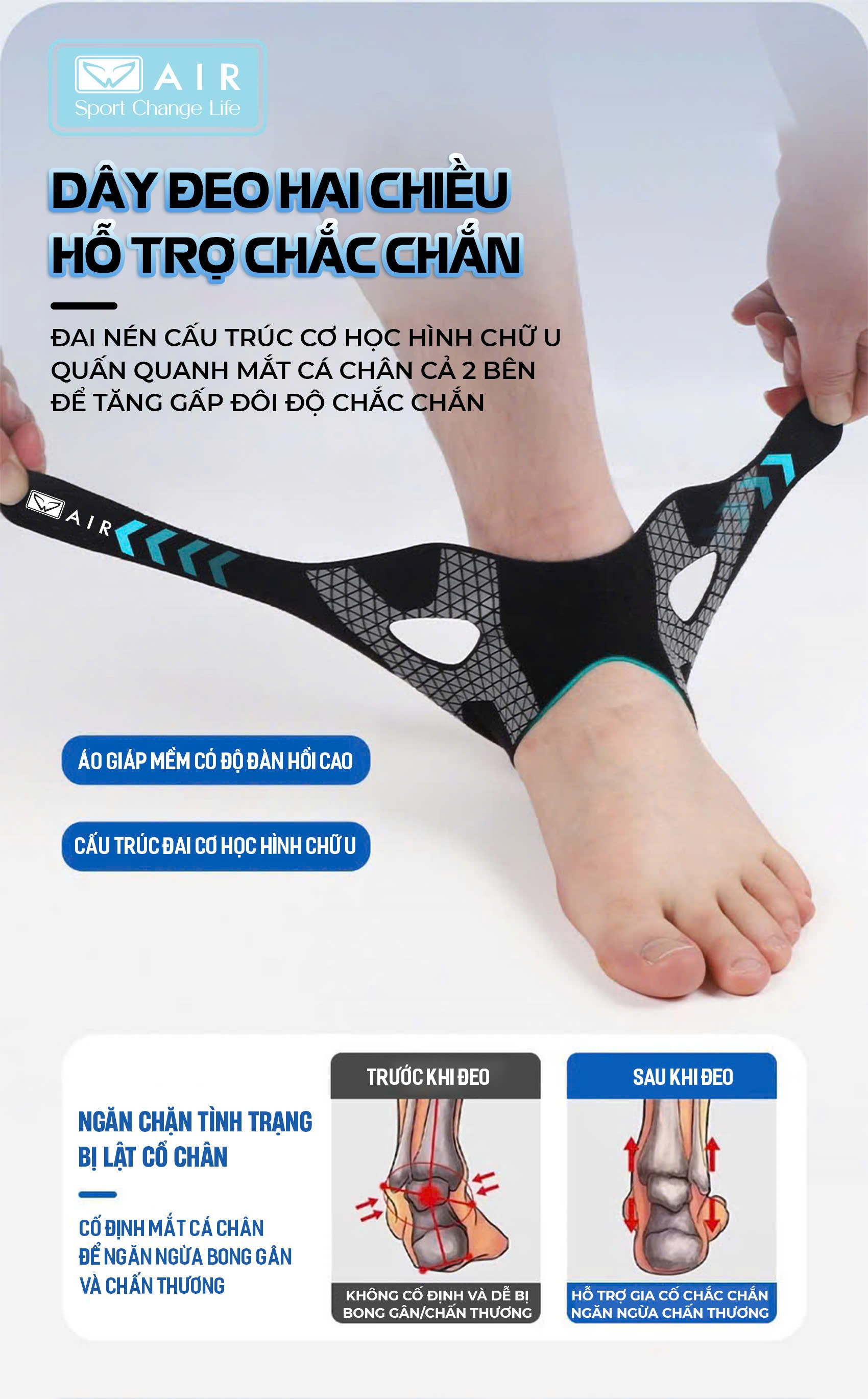 Bó gót AIR16 chống lật cổ chân, bong gân chân