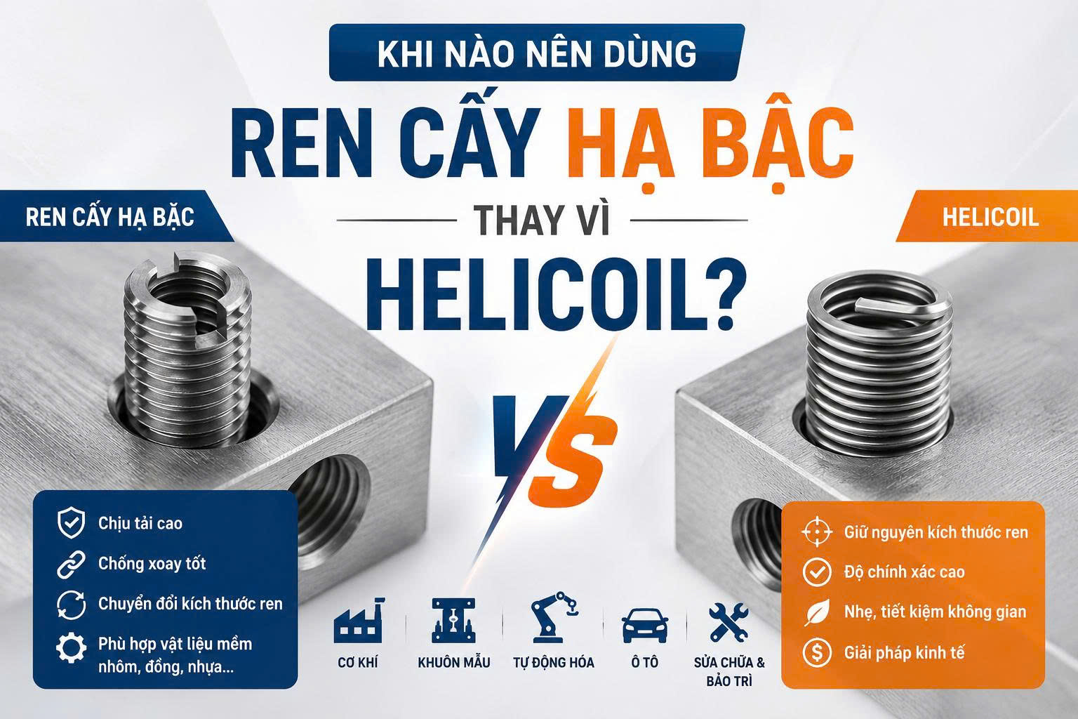 Khi nào nên dùng ren cấy hạ bậc thay vì Helicoil?
