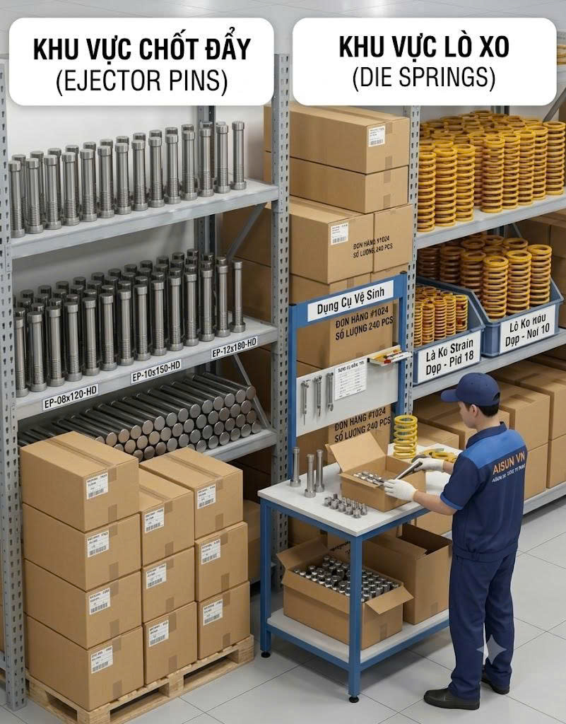 Công thức Min - Max để quản lý tồn kho chốt đẩy và lò xo: Không lo dừng máy