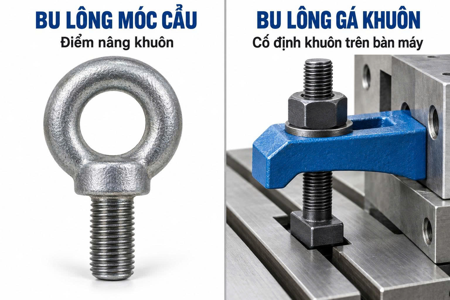 Bu lông móc cẩu và bu lông gá khuôn khác nhau thế nào?