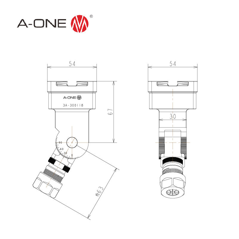 Đầu kẹp xoay góc R – ER16 (0–90°) A-one 3A-300118
