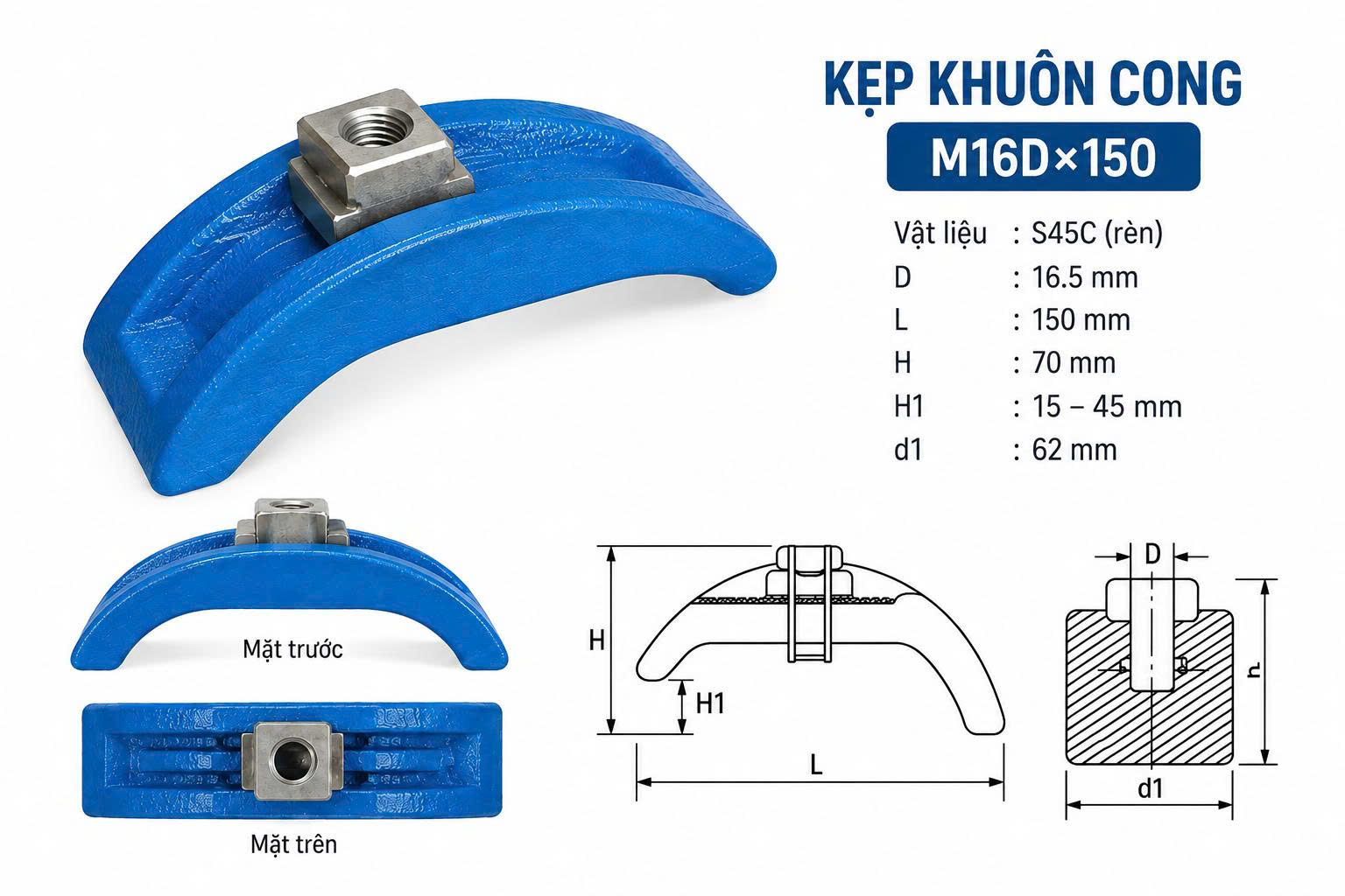Kẹp Khuôn Cong M16D×150