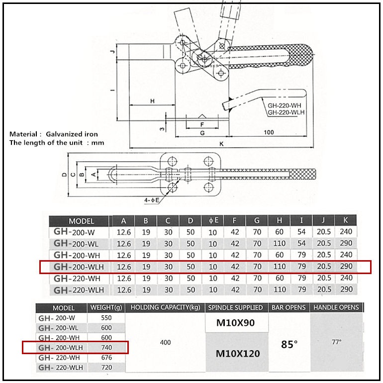 Cam kẹp GH-200-WLH Horizontal Toggle Clamp