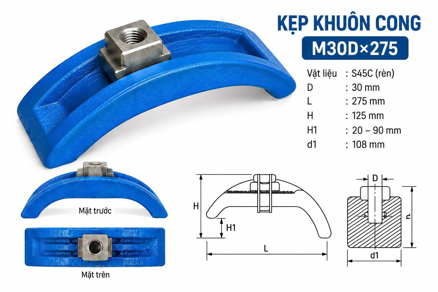 Kẹp Khuôn Cong M30D×275