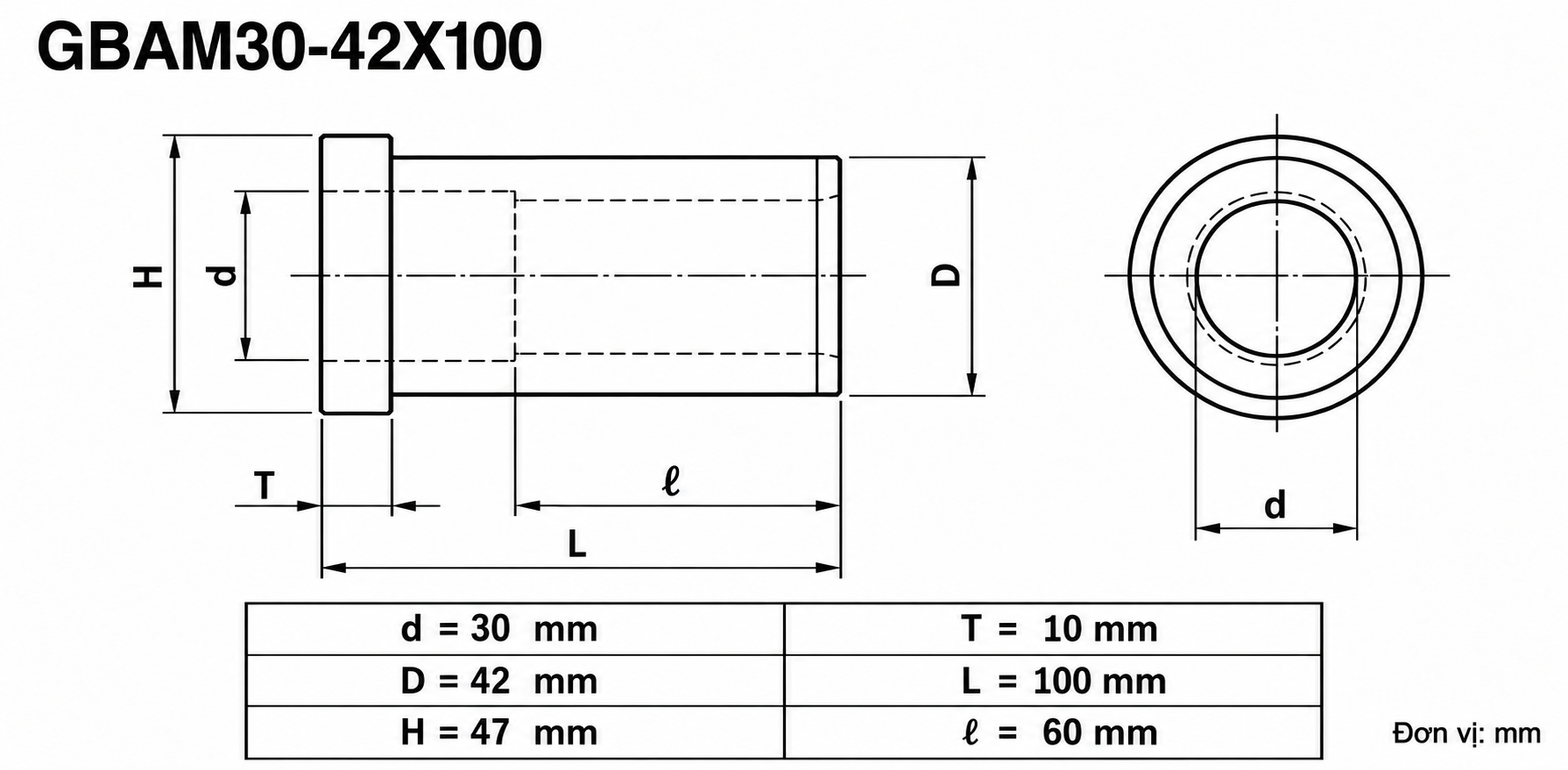Bạc Vai Dẫn Hướng GBAM30-42X100