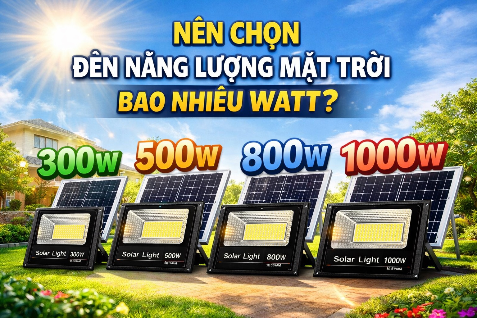Nên chọn đèn năng lượng mặt trời bao nhiêu watt? 300W, 500W, 800W hay 1000W?