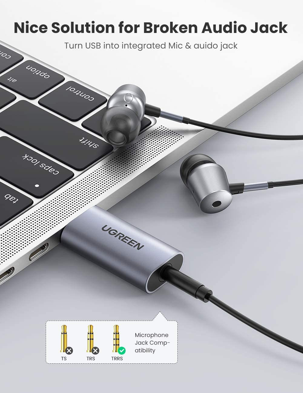Bộ chuyển đổi âm thanh UGREEN CM383 Từ USB 2.0 sang 3.5mm – Hỗ trợ 2 trong 1 nghe và nói