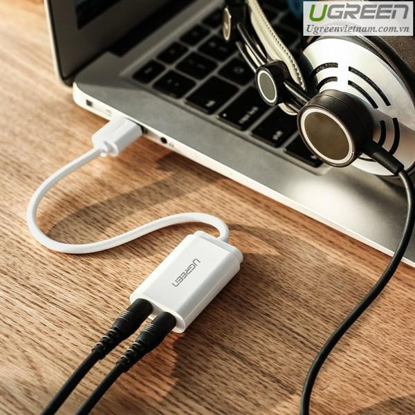 Dây USB 2.0 mở rộng sang đồng thời 2 cổng 3.5mm cho tai nghe + mic không cần driver UGREEN US205