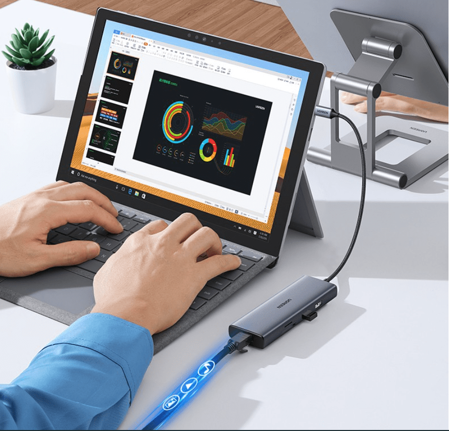 Bộ Chuyển Đổi Type-C Ugreen 90119 Ra 2 HDMI 4K 60Hz USB LAN PD | Phú Quốc
