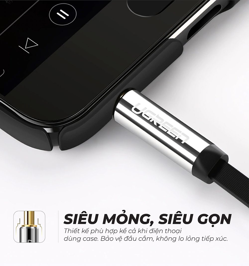 Dây Audio 3.5mm Dẹt Đầu Vuông 90 Độ UGREEN AV119 | Phú Quốc