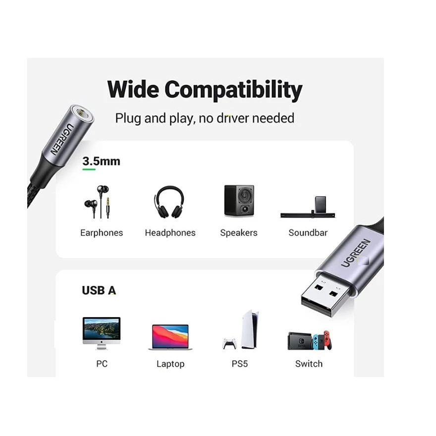 Cáp Chuyển USB 2.0 Sang 3.5mm UGREEN 30757 Mic + Loa | Phú Quốc