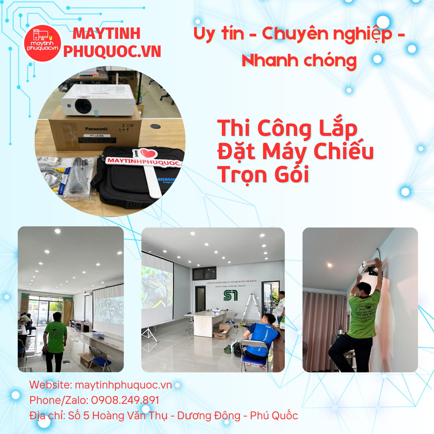 Thi Công Lắp Đặt Máy Chiếu Trọn Gói – Dịch Vụ Thi Công Lắp Đặt Phú Quốc | Máy Tính Phú Quốc | Vi Tính Hải Đăng