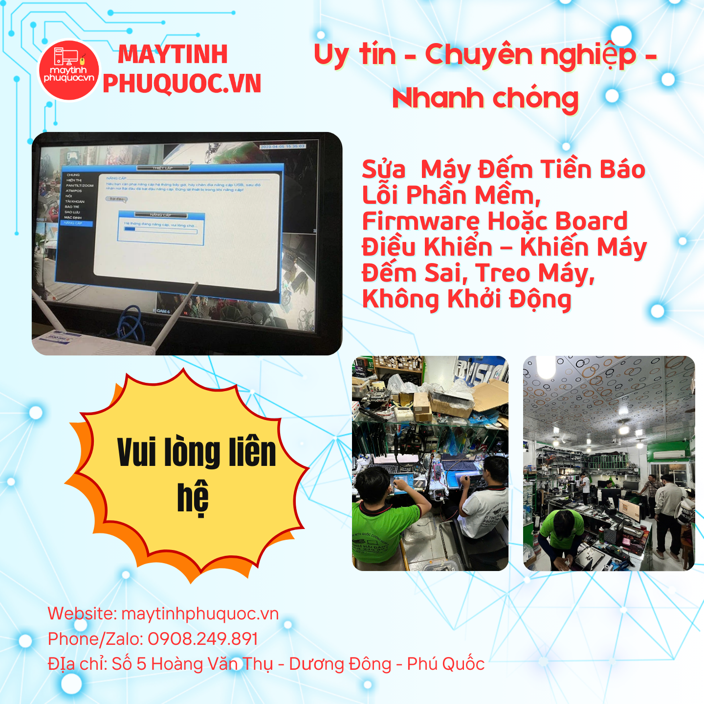 Sửa Máy Đếm Tiền Báo Lỗi Phần Mềm, Firmware Hoặc Board Điều Khiển – Khiến Máy Đếm Sai, Treo Máy, Không Khởi Động – Dịch Vụ Sửa Chữa Phú Quốc | Máy Tính Phú Quốc | Vi Tính Hải Đăng