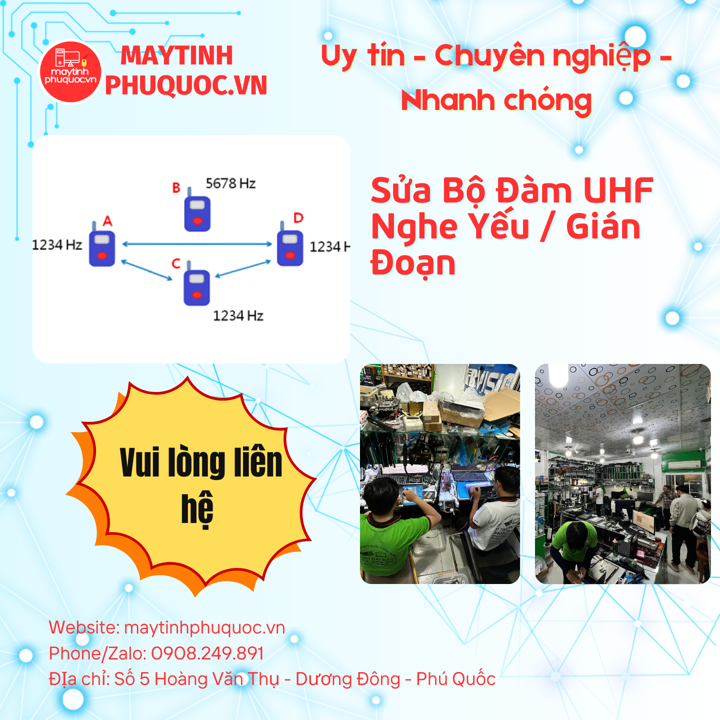 Sửa Bộ Đàm UHF Bị Sai Cấu Hình Nhóm (Kênh Sai, Analog/Digital Lệch, Signaling Không Khớp)  – Dịch Vụ Sửa Chữa Phú Quốc | Máy Tính Phú Quốc | Vi Tính Hải Đăng