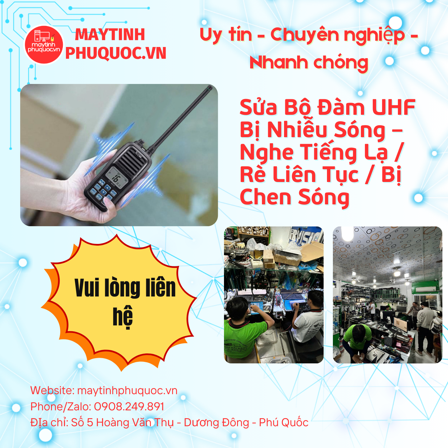 Bộ Đàm UHF Bị Nhiễu Sóng – Nghe Tiếng Lạ / Rè Liên Tục / Bị Chen Sóng – Dịch Vụ Sửa Chữa Phú Quốc | Máy Tính Phú Quốc | Vi Tính Hải Đăng