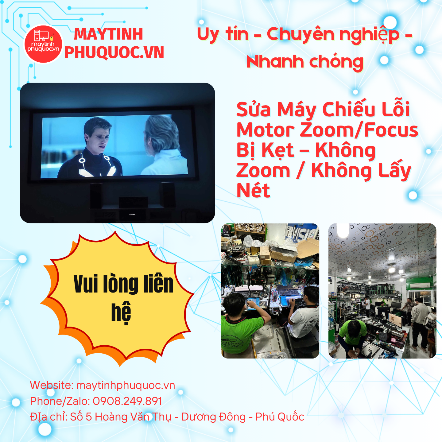 Sửa Máy Chiếu Lỗi Motor Zoom/Focus Bị Kẹt – Không Zoom / Không Lấy Nét – Dịch Vụ Sửa Chữa Phú Quốc | Máy Tính Phú Quốc | Vi Tính Hải Đăng