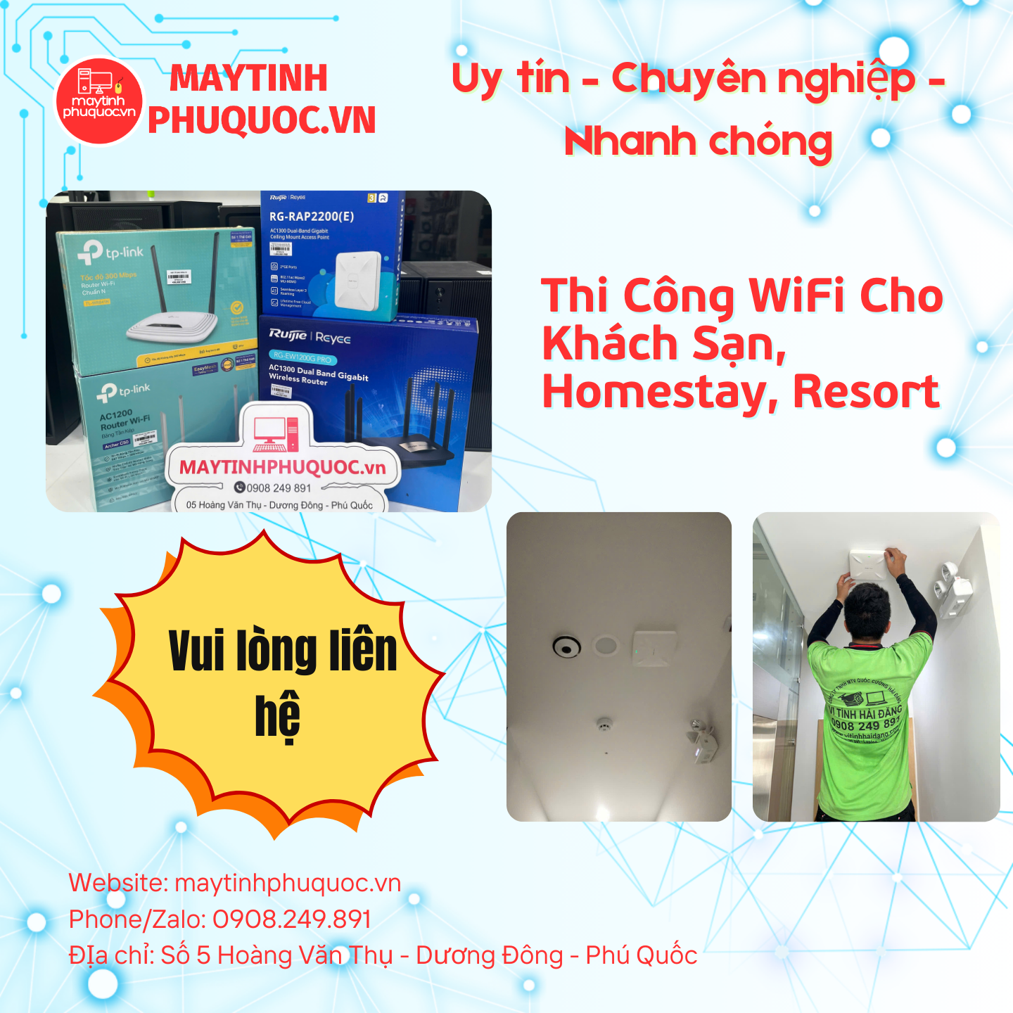Thi Công WiFi Cho Khách Sạn, Homestay, Resort – Dịch Vụ Thi Công Lắp Đặt Phú Quốc | Máy Tính Phú Quốc | Vi Tính Hải Đăng