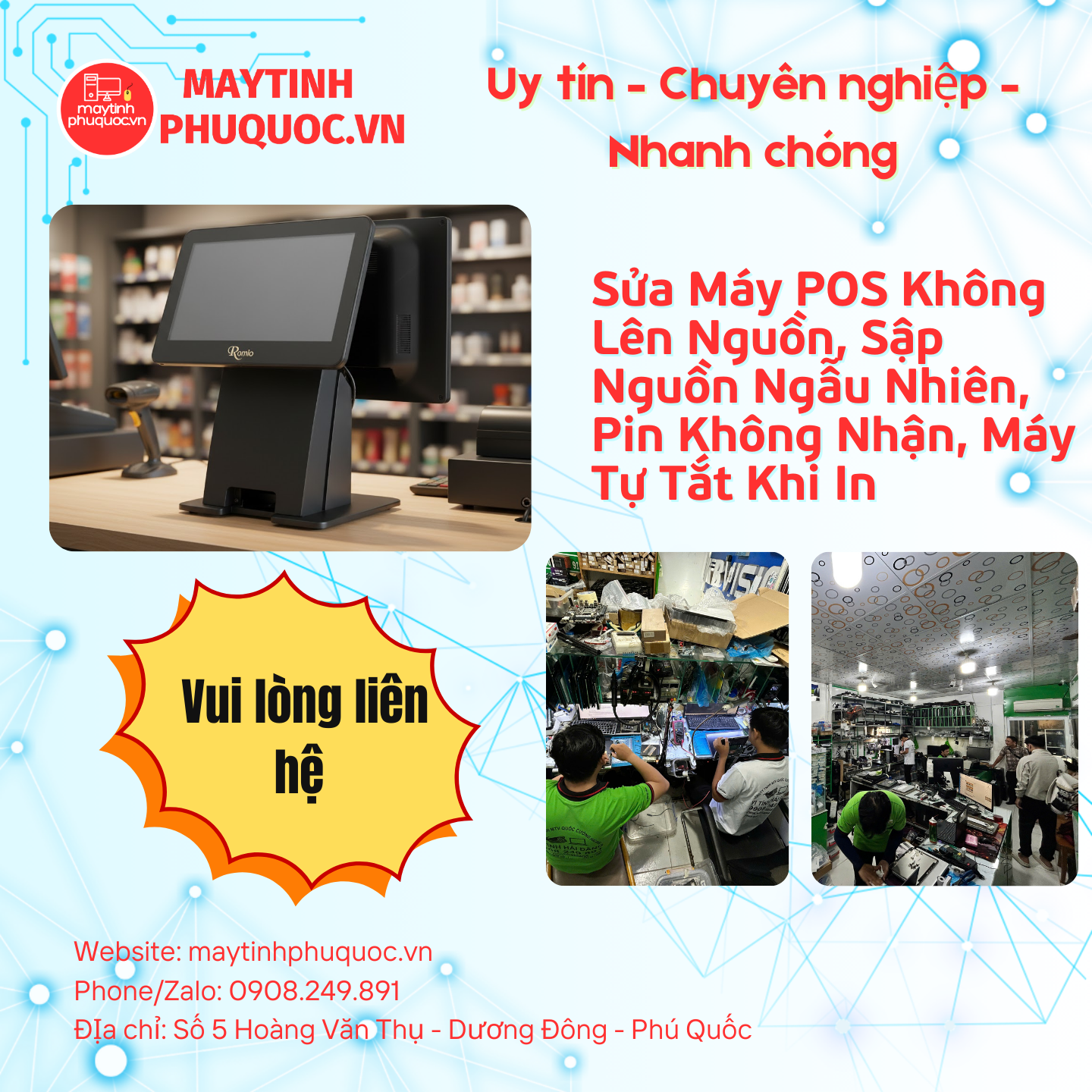 Sửa Máy POS Không Lên Nguồn, Sập Nguồn Ngẫu Nhiên, Pin Không Nhận, Máy Tự Tắt Khi In  – Dịch Vụ Sửa Chữa Phú Quốc | Máy Tính Phú Quốc | Vi Tính Hải Đăng