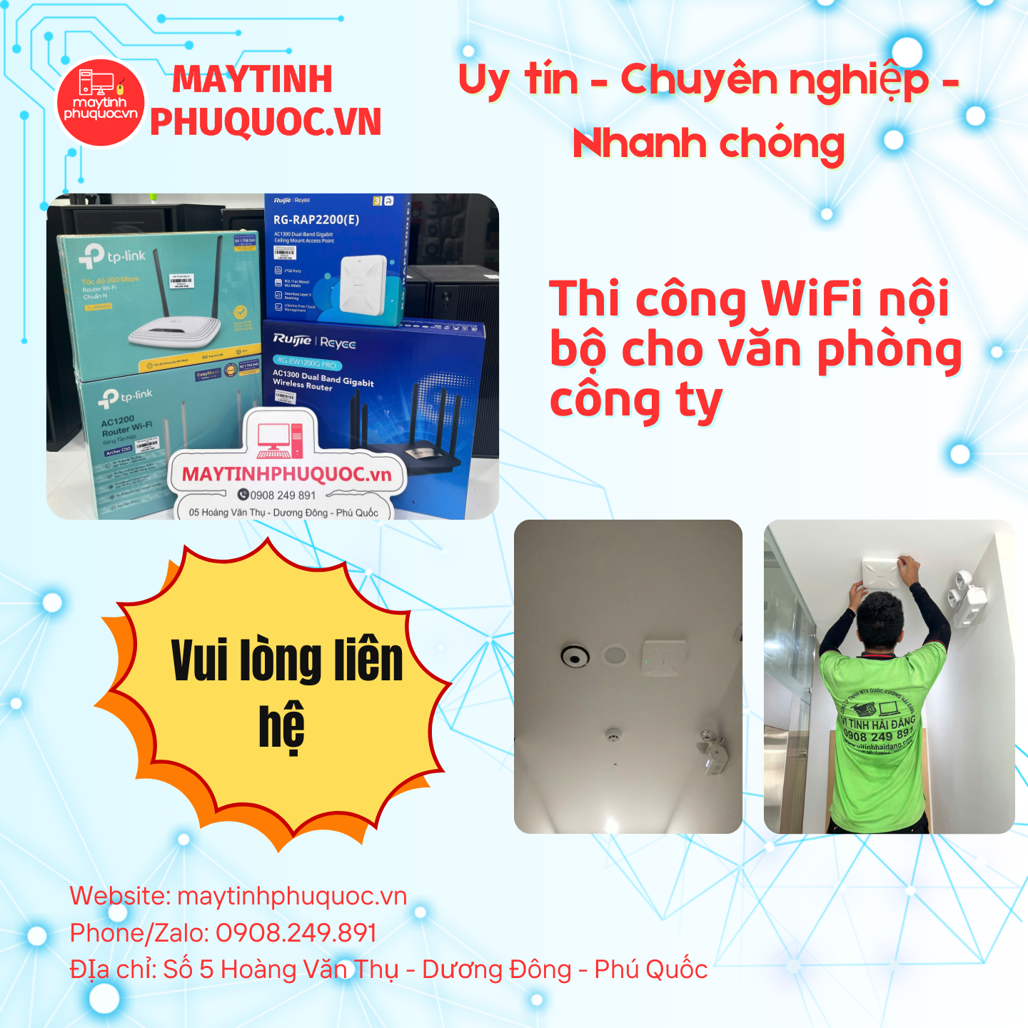 Thi công WiFi nội bộ cho văn phòng công ty – Dịch Vụ Thi Công Lắp Đặt Phú Quốc | Máy Tính Phú Quốc | Vi Tính Hải Đăng