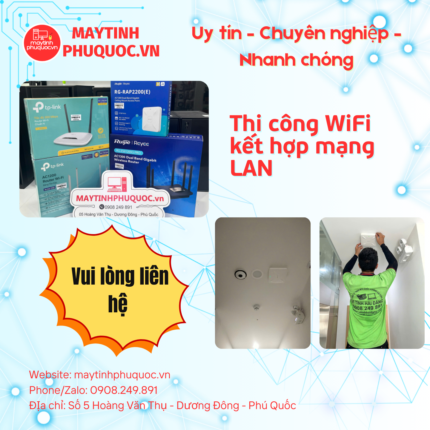 Thi công WiFi kết hợp mạng LAN – Dịch Vụ Thi Công Lắp Đặt Phú Quốc | Máy Tính Phú Quốc | Vi Tính Hải Đăng
