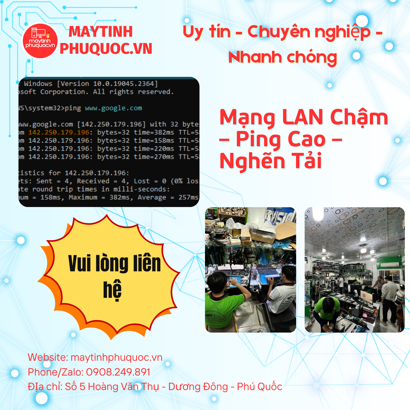 Mạng LAN Chậm – Ping Cao – Nghẽn Tải – Dịch Vụ Sửa Chữa Phú Quốc | Máy Tính Phú Quốc | Vi Tính Hải Đăng