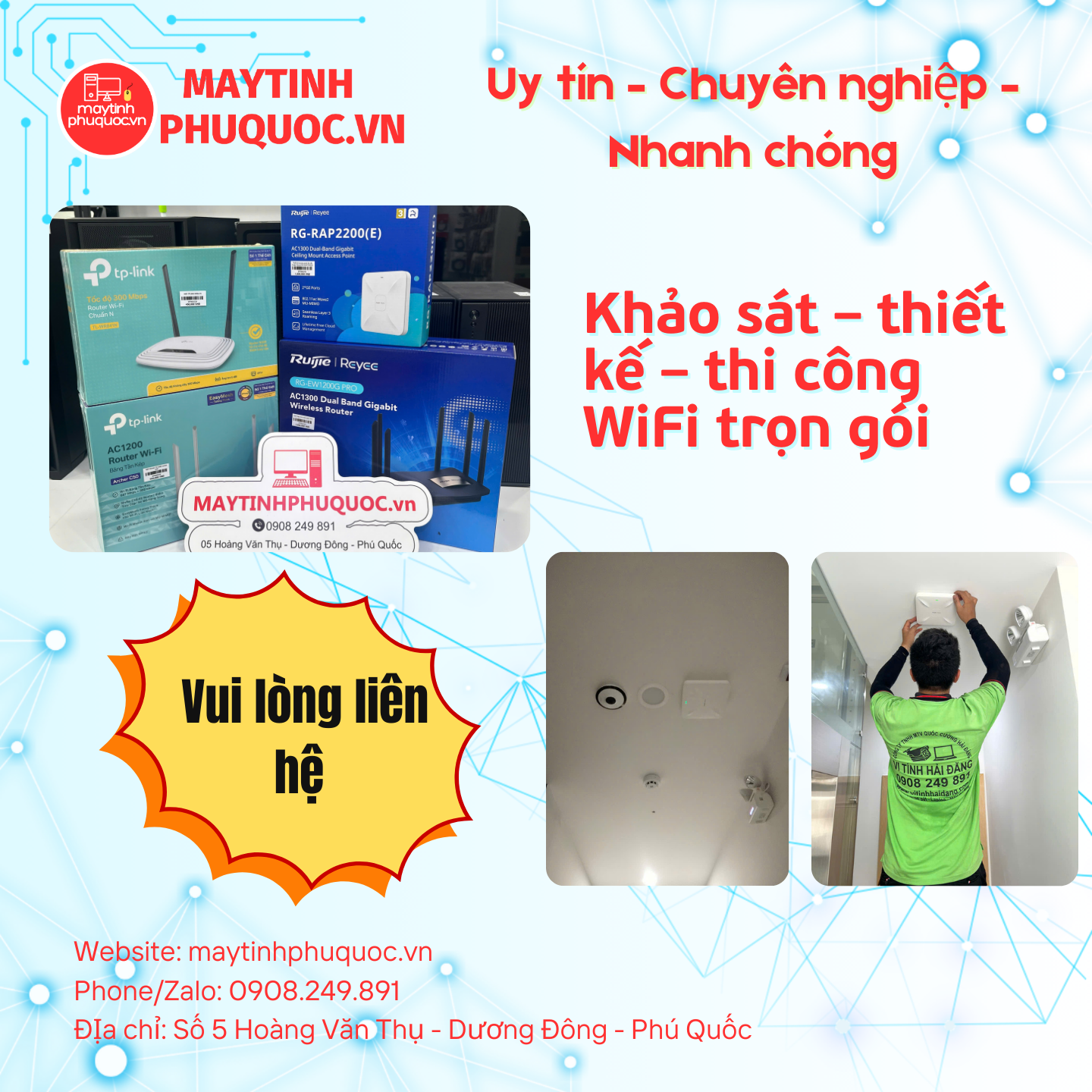 Khảo sát – thiết kế – thi công WiFi trọn gói – Dịch Vụ Thi Công Lắp Đặt Phú Quốc | Máy Tính Phú Quốc | Vi Tính Hải Đăng