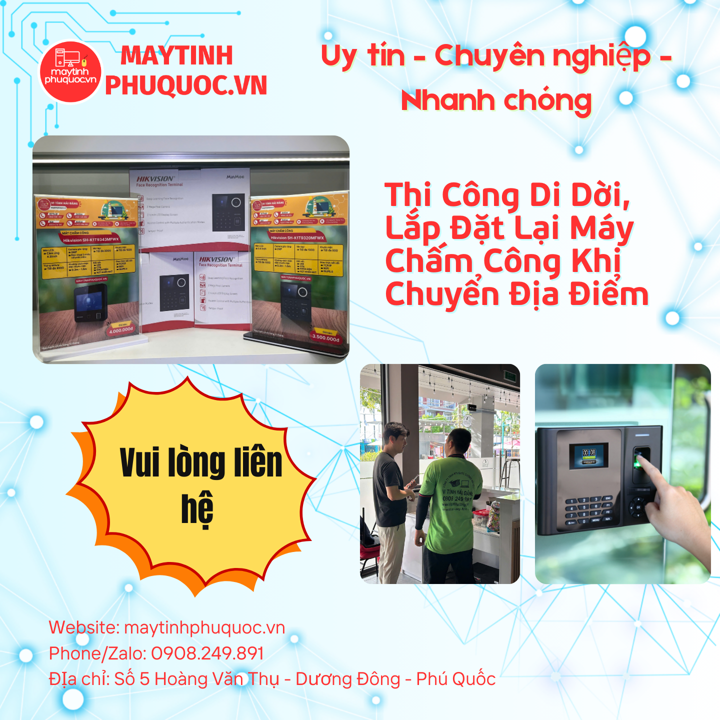 Thi Công Di Dời, Lắp Đặt Lại Máy Chấm Công Khi Chuyển Địa Điểm – Dịch Vụ Thi Công Lắp Đặt Phú Quốc | Máy Tính Phú Quốc | Vi Tính Hải Đăng