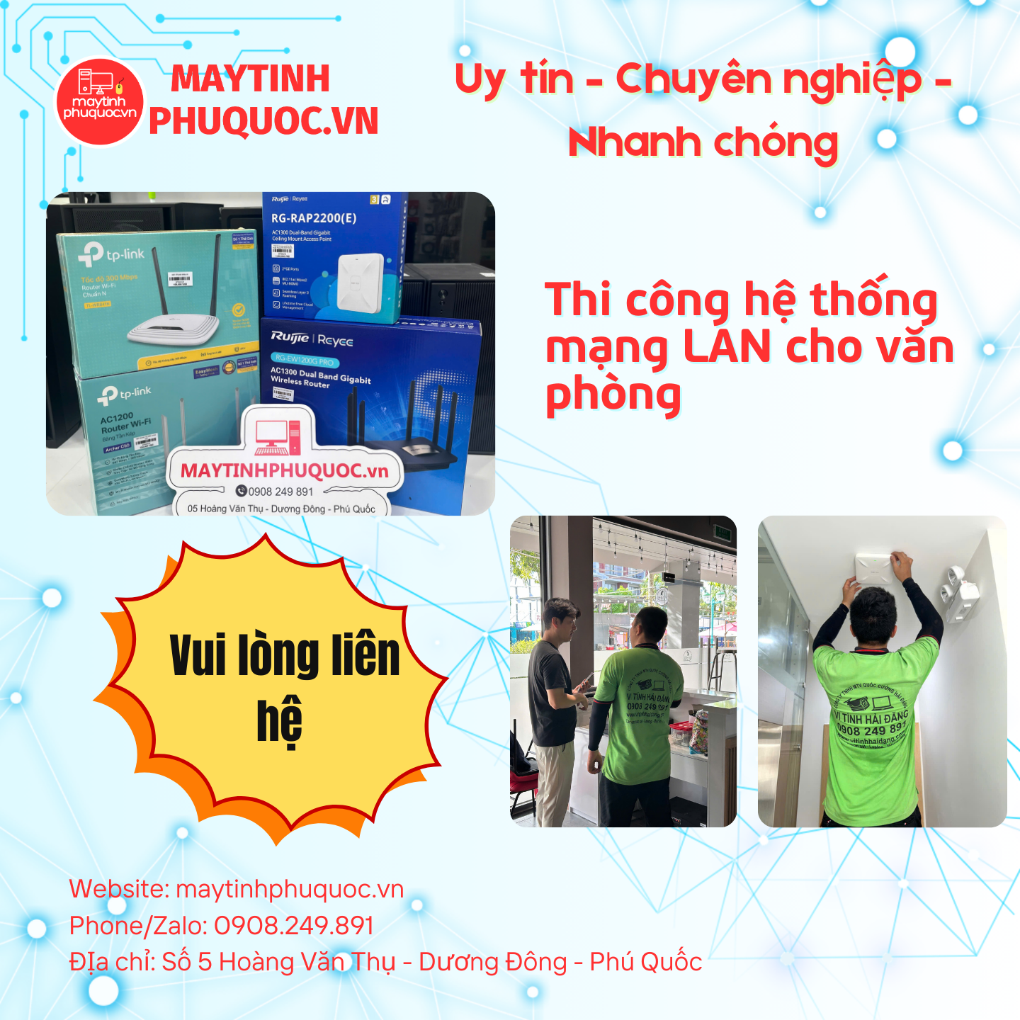 Thi công hệ thống mạng LAN cho văn phòng – Dịch Vụ Thi Công Lắp Đặt Phú Quốc | Máy Tính Phú Quốc | Vi Tính Hải Đăng