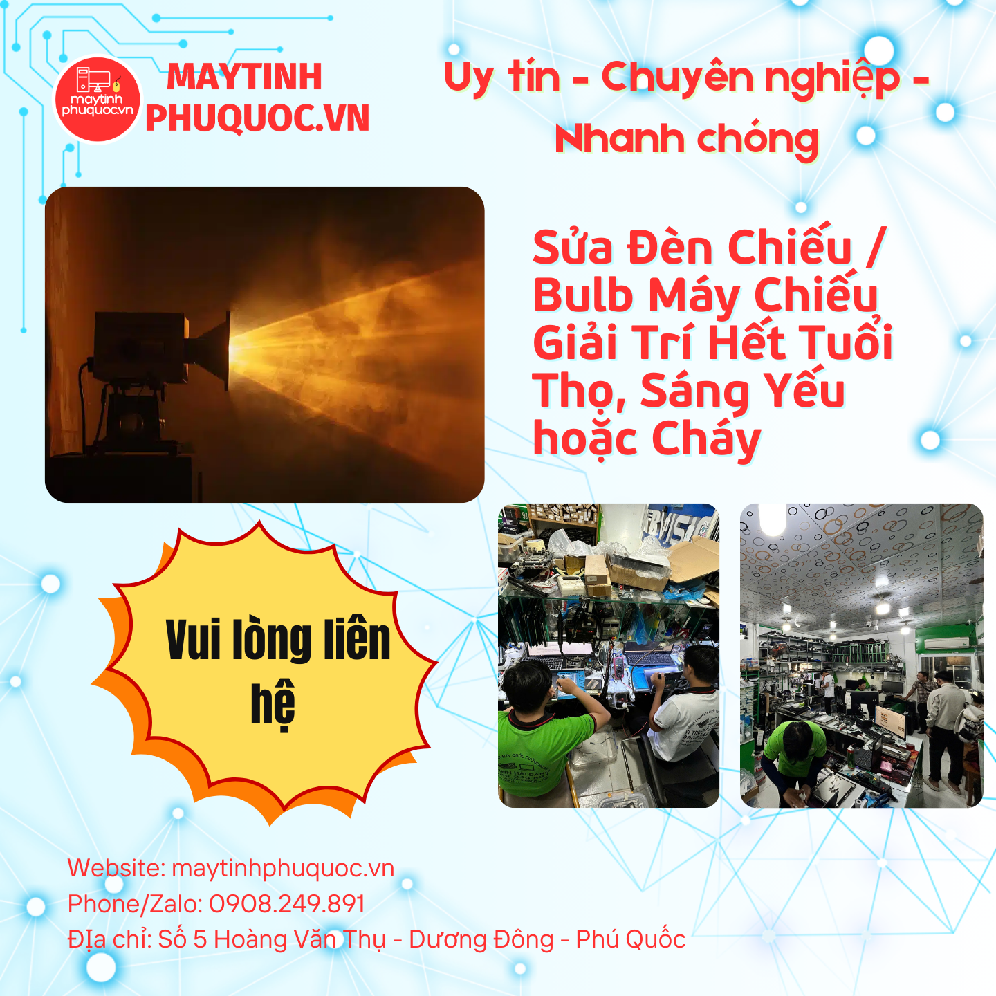 Sửa Đèn Chiếu / Bulb Máy Chiếu Giải Trí Hết Tuổi Thọ, Sáng Yếu hoặc Cháy – Dịch Vụ Sửa Chữa Phú Quốc | Máy Tính Phú Quốc | Vi Tính Hải Đăng