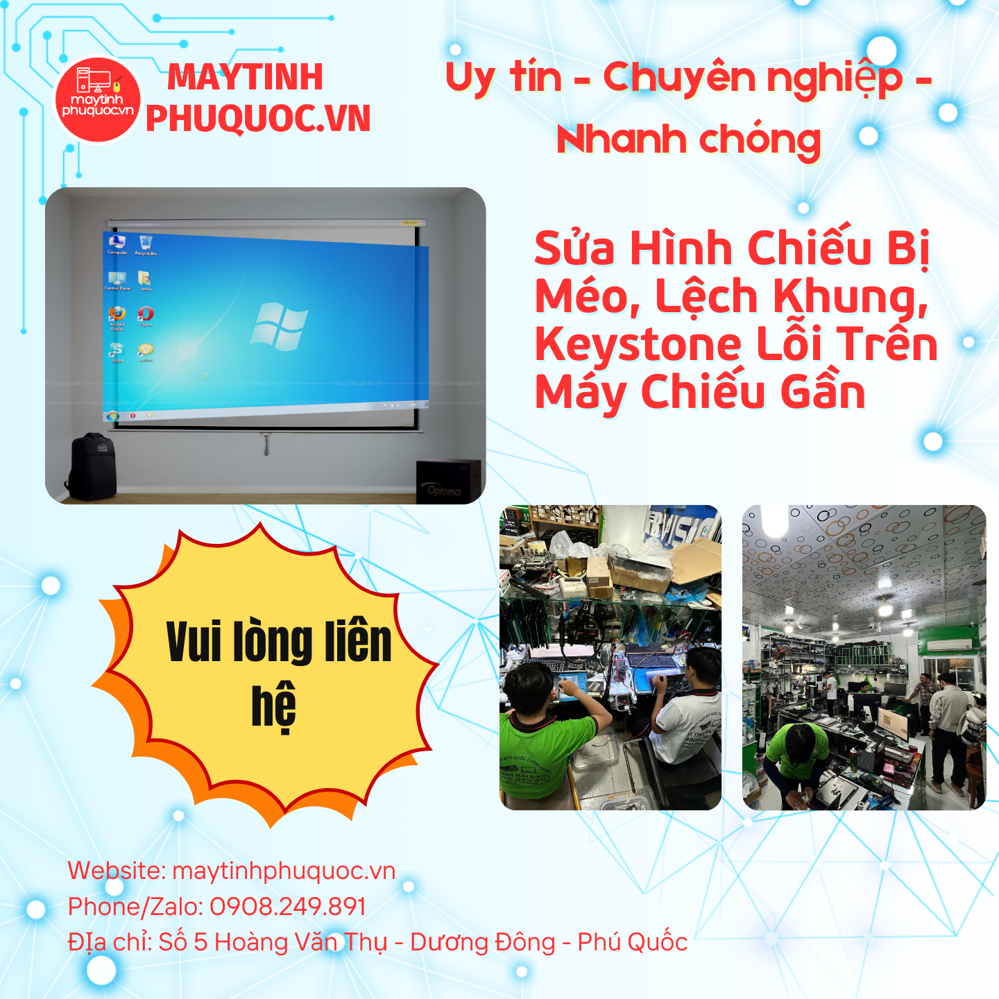 Sửa  Hình Chiếu Bị Méo, Lệch Khung, Keystone Lỗi Trên Máy Chiếu Gần  – Dịch Vụ Sửa Chữa Phú Quốc | Máy Tính Phú Quốc | Vi Tính Hải Đăng