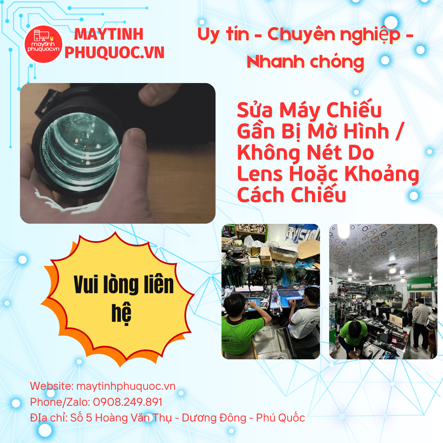 Sửa Máy Chiếu Gần Bị Mờ Hình / Không Nét Do Lens Hoặc Khoảng Cách Chiếu  – Dịch Vụ Sửa Chữa Phú Quốc | Máy Tính Phú Quốc | Vi Tính Hải Đăng