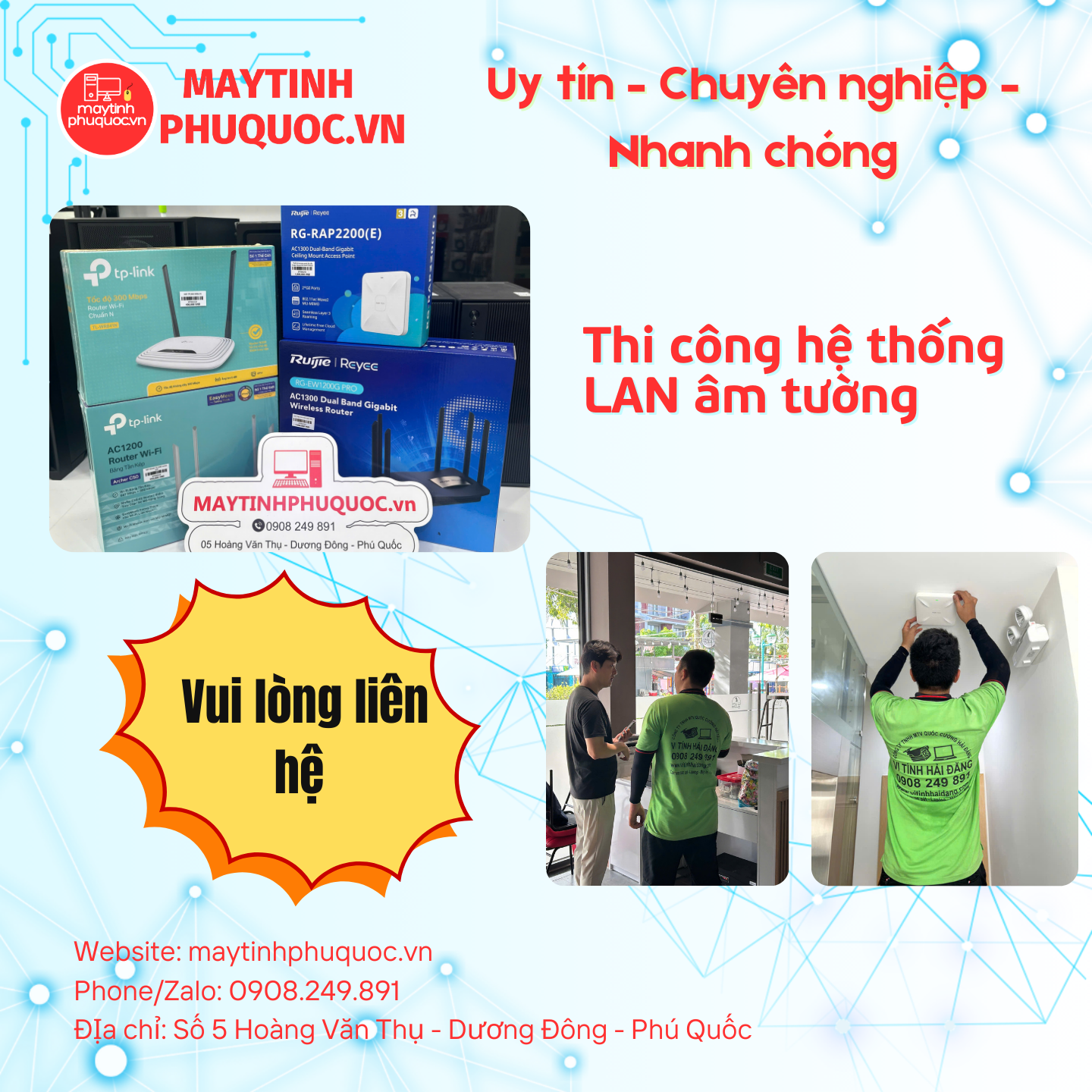 Thi công hệ thống LAN âm tường  – Dịch Vụ Thi Công Lắp Đặt Phú Quốc | Máy Tính Phú Quốc | Vi Tính Hải Đăng