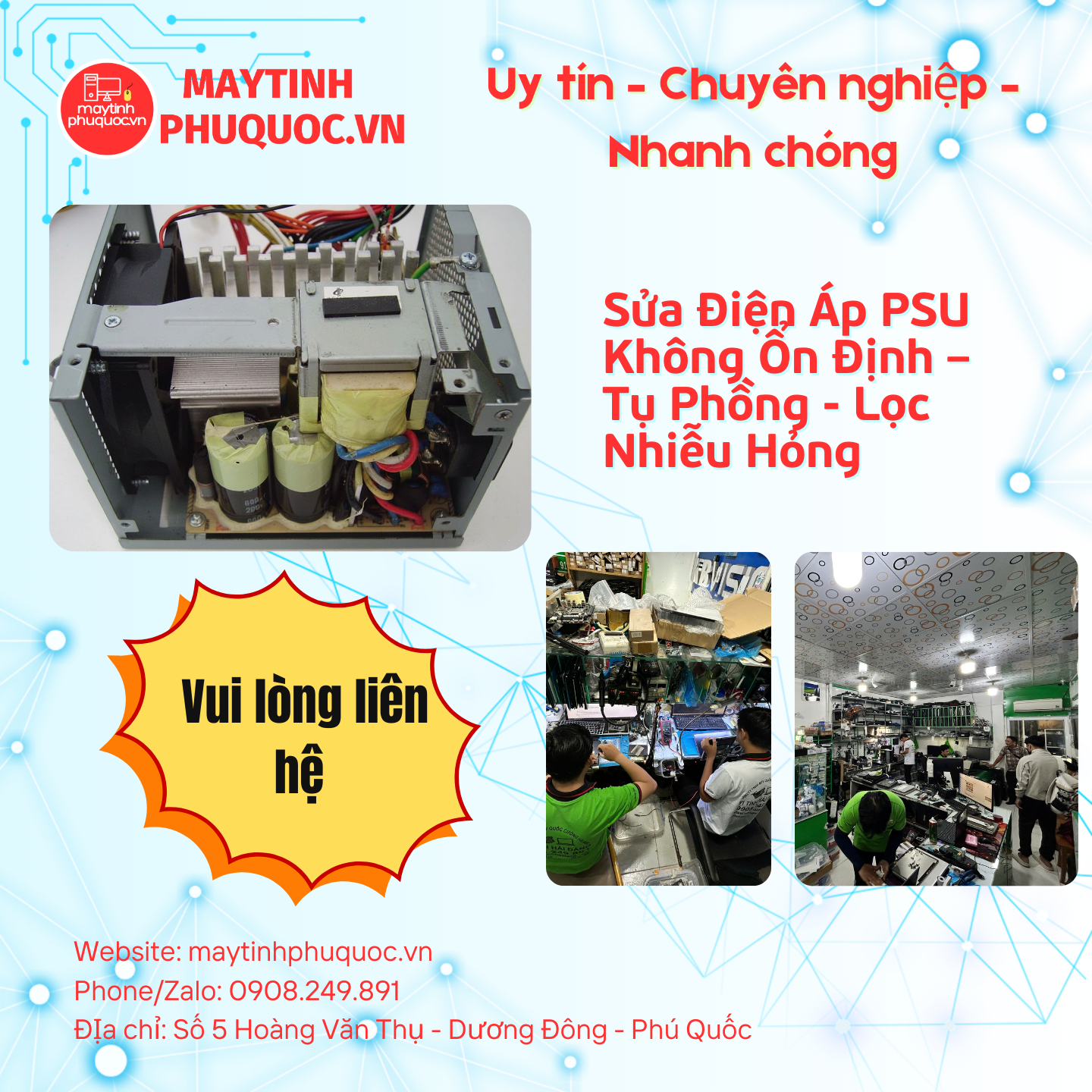 Sửa Điện Áp PSU Không Ổn Định – Tụ Phồng - Lọc Nhiễu Hỏng – Dịch Vụ Sửa Chữa PC Phú Quốc | Máy Tính Phú Quốc | Vi Tính Hải Đăng