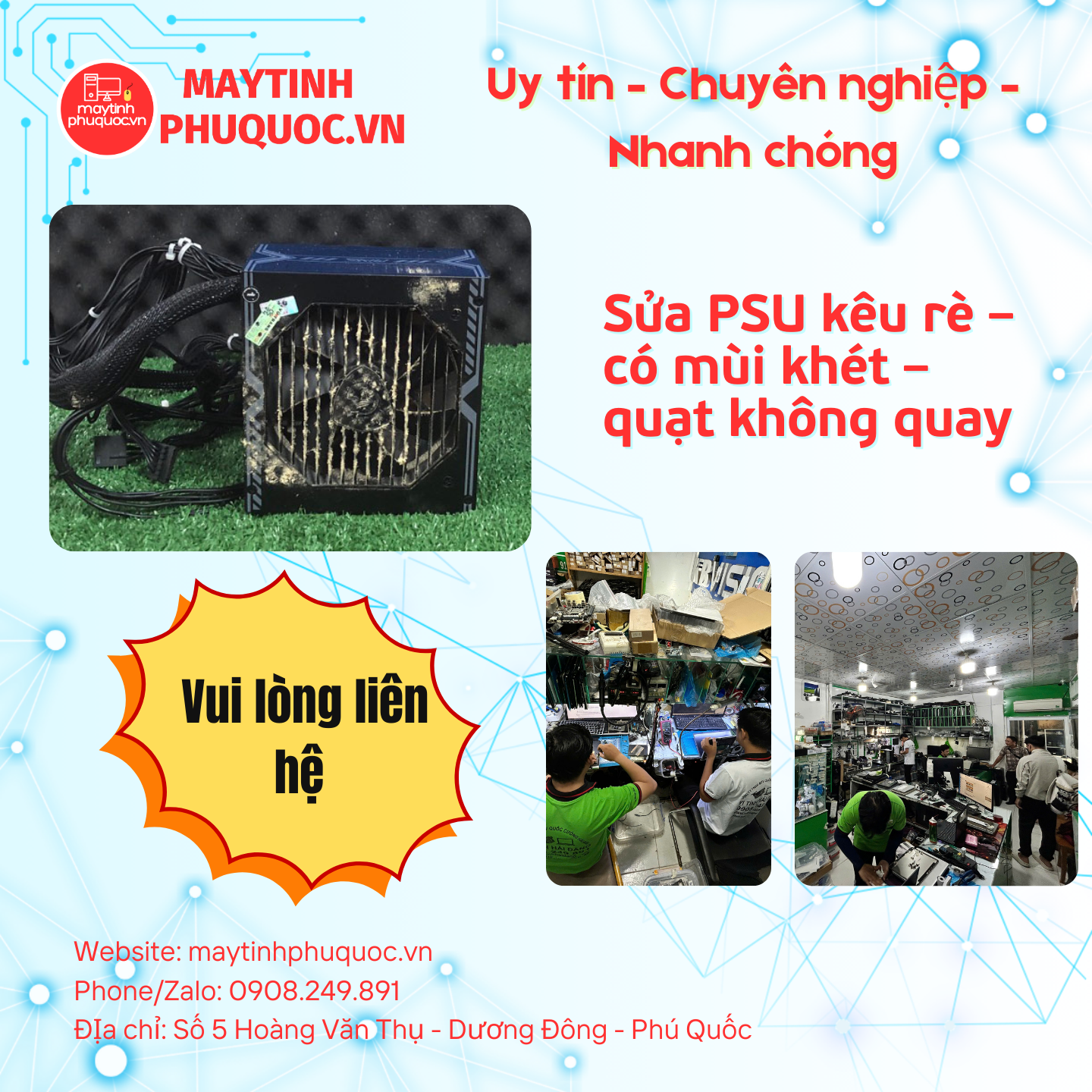 PSU kêu rè – có mùi khét – quạt không quay – Dịch Vụ Sửa Chữa PC Phú Quốc | Máy Tính Phú Quốc | Vi Tính Hải Đăng