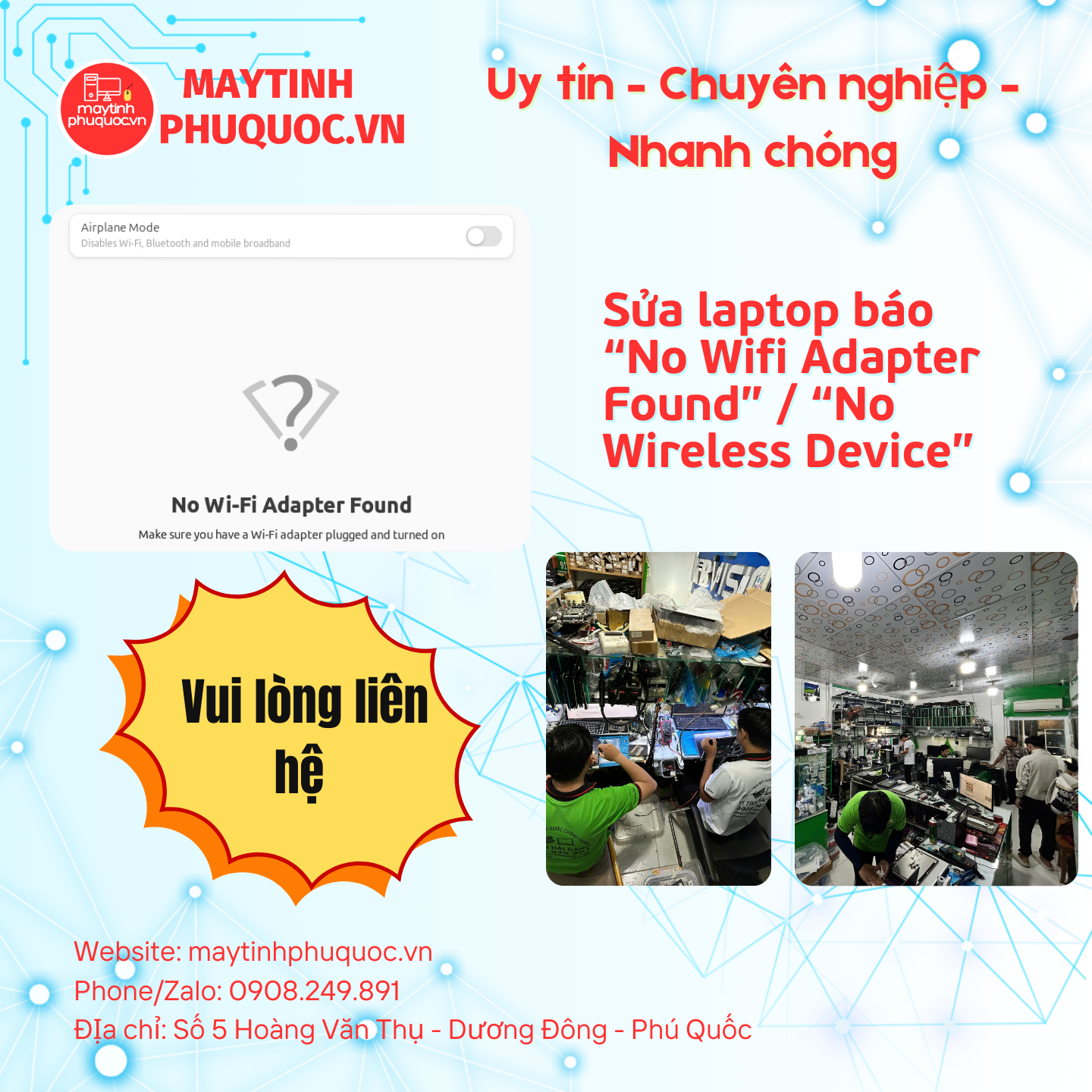 Sửa lỗi Laptop báo “No Wi-Fi Adapter Found” / “No Wireless Device” – Dịch Vụ Sửa Chữa Laptop Phú Quốc | Máy Tính Phú Quốc | Vi Tính Hải Đăng