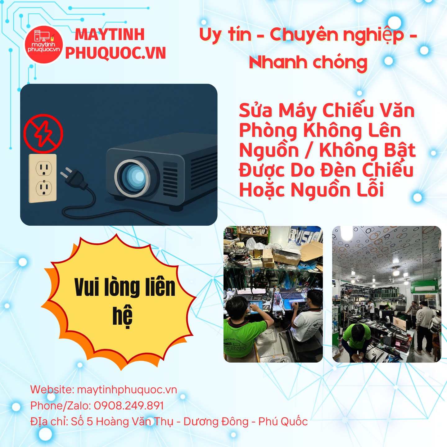 Sửa Máy Chiếu Văn Phòng Không Lên Nguồn / Không Bật Được Do Đèn Chiếu Hoặc Nguồn Lỗi – Dịch Vụ Sửa Chữa Phú Quốc | Máy Tính Phú Quốc | Vi Tính Hải Đăng