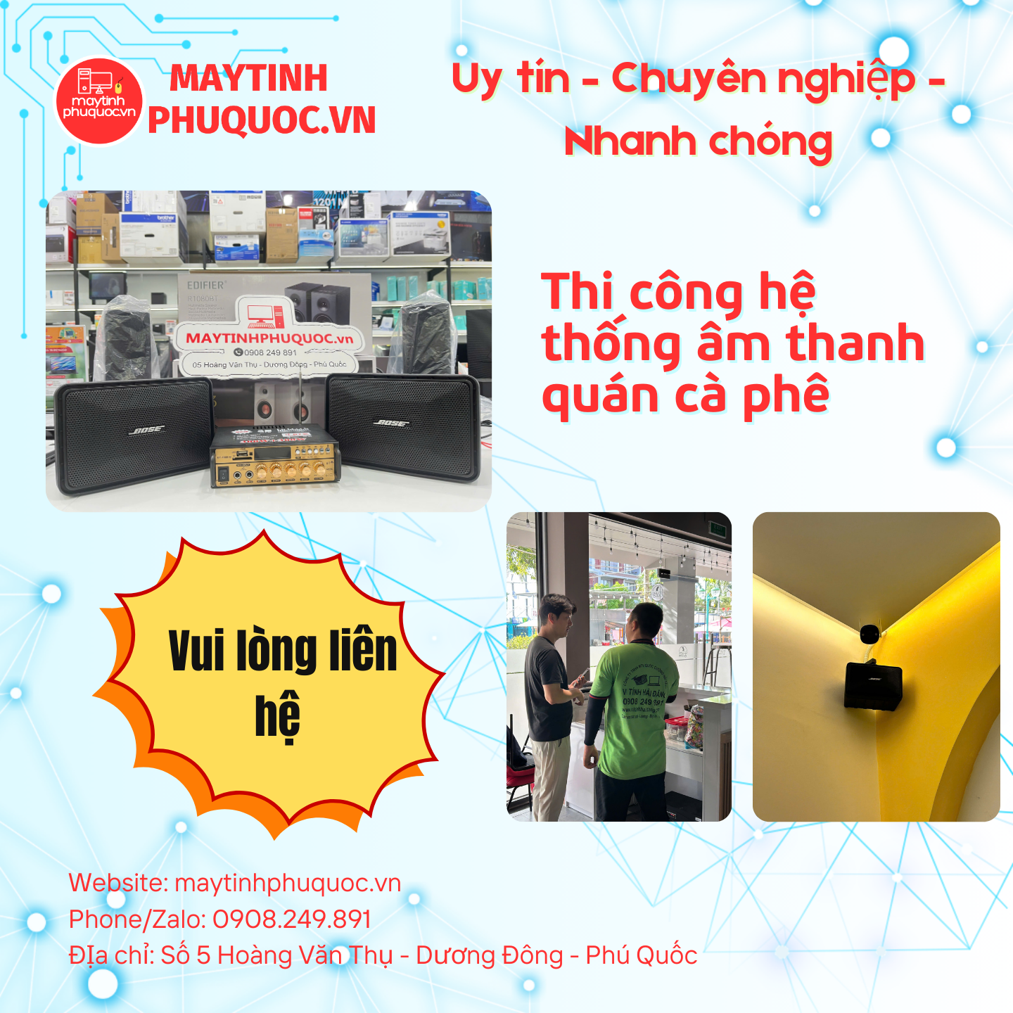 Thi công hệ thống âm thanh quán cà phê – Dịch Vụ Thi Công Lắp Đặt Phú Quốc | Máy Tính Phú Quốc | Vi Tính Hải Đăng