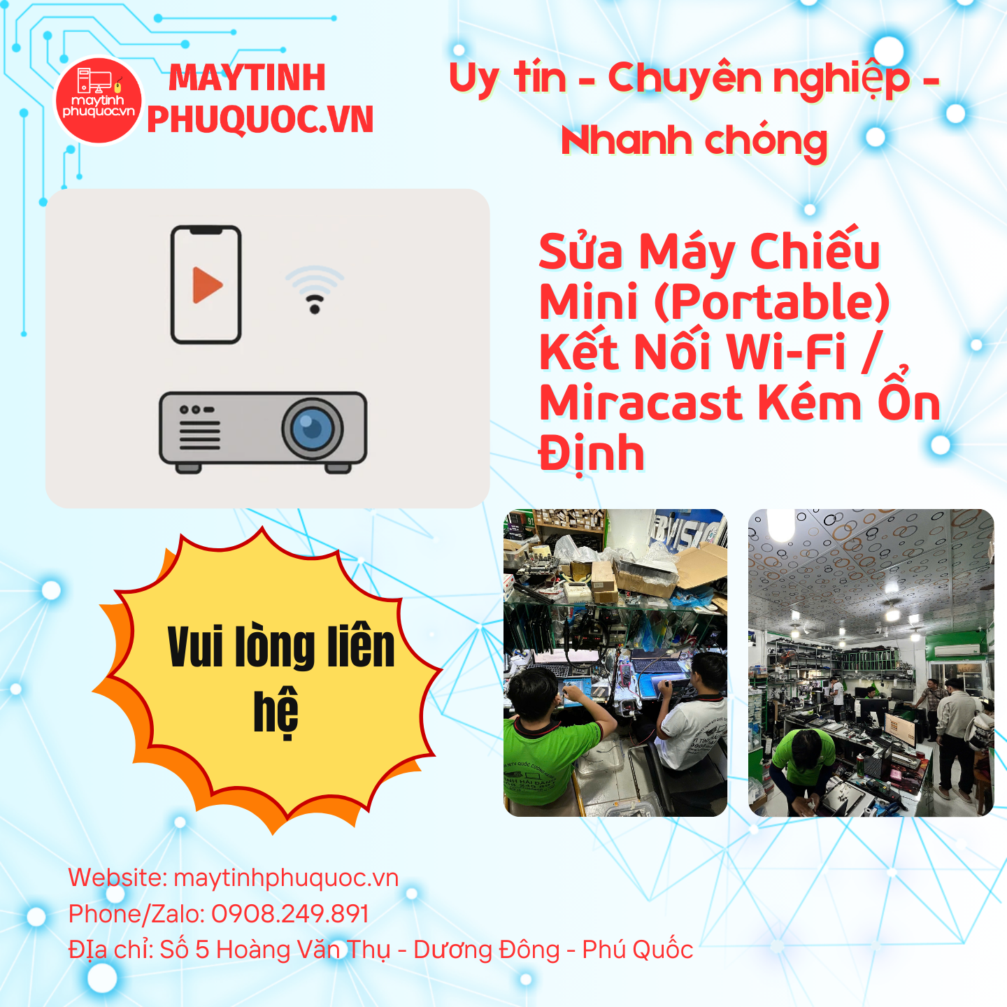 Sửa Máy Chiếu Mini (Portable) Kết Nối Wi-Fi / Miracast Kém Ổn Định – Dịch Vụ Sửa Chữa Phú Quốc | Máy Tính Phú Quốc | Vi Tính Hải Đăng