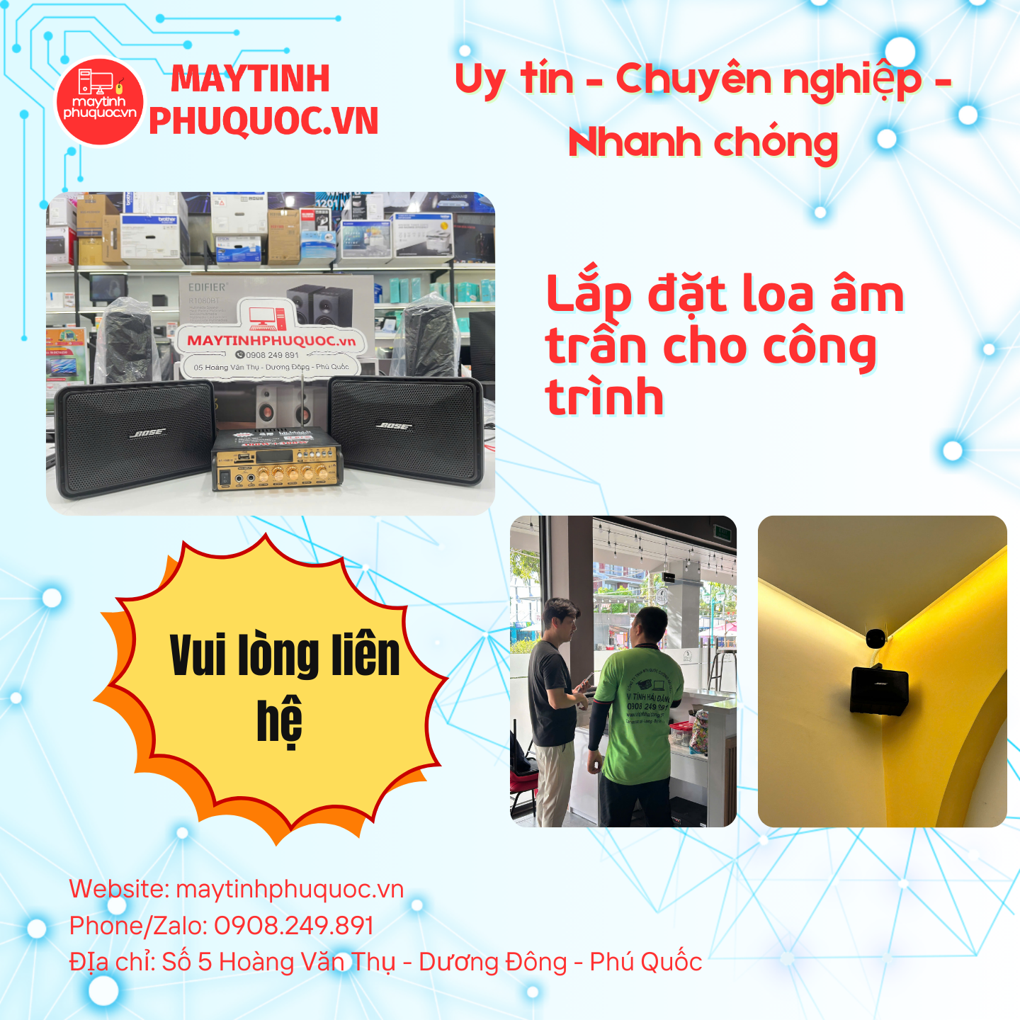 Lắp đặt loa âm trần cho công trình – Dịch Vụ Thi Công Lắp Đặt Phú Quốc | Máy Tính Phú Quốc | Vi Tính Hải Đăng