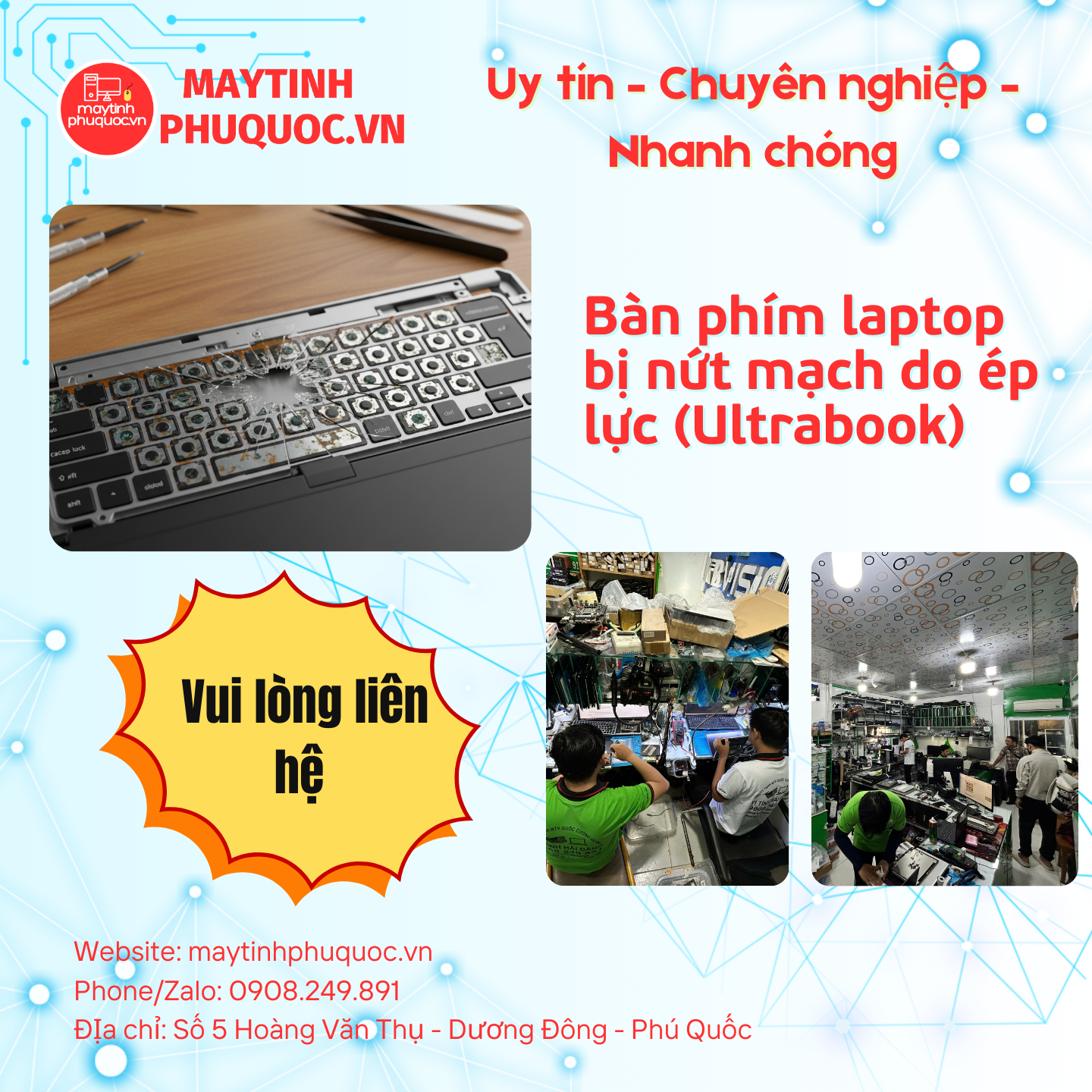 Bàn phím laptop bị nứt mạch do ép lực (Ultrabook) – Dịch Vụ Sửa Chữa Laptop Phú Quốc | Máy Tính Phú Quốc | Vi Tính Hải Đăng