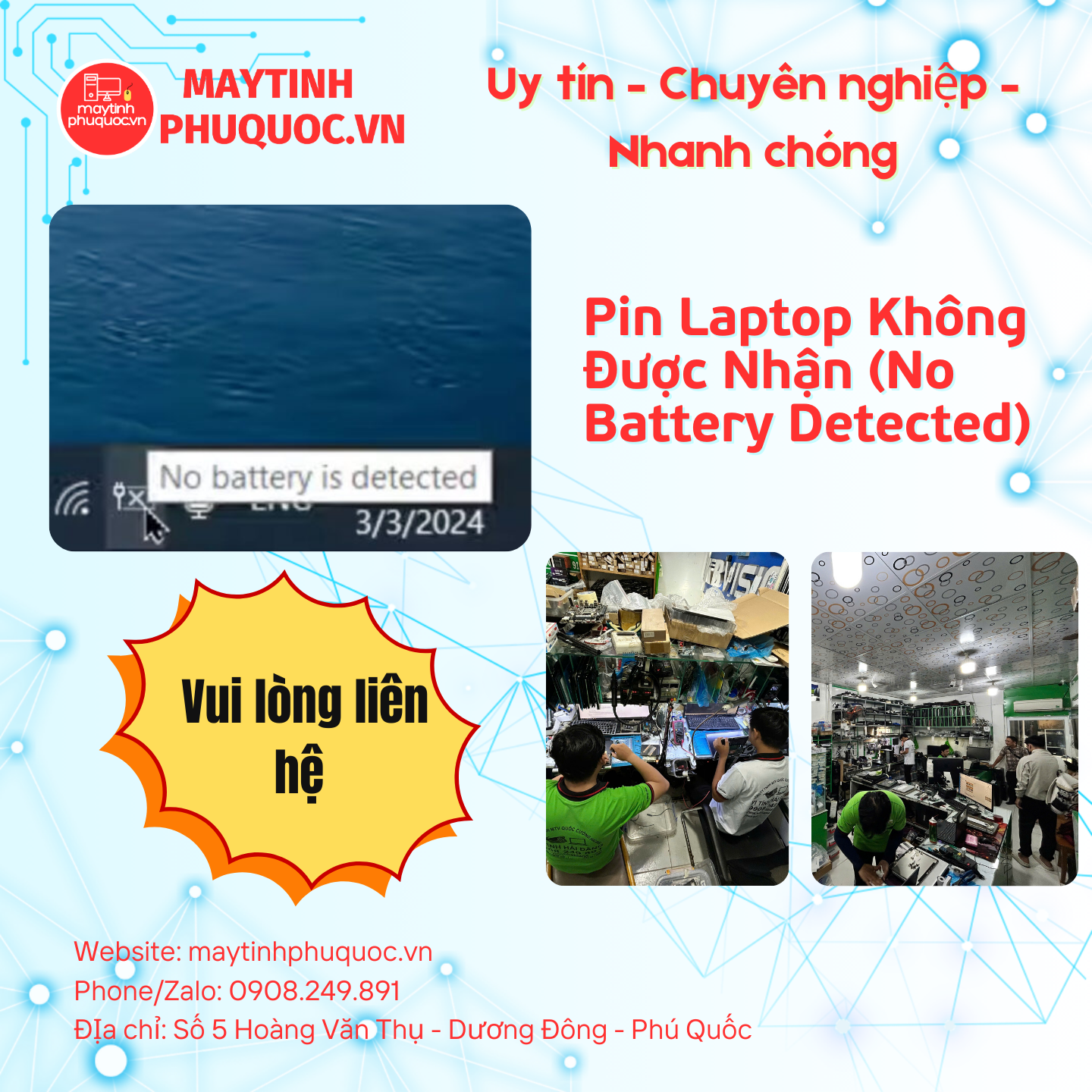 Pin Laptop Không Được Nhận (No Battery Detected) – Dịch Vụ Sửa Chữa Laptop Phú Quốc | Máy Tính Phú Quốc | Vi Tính Hải Đăng