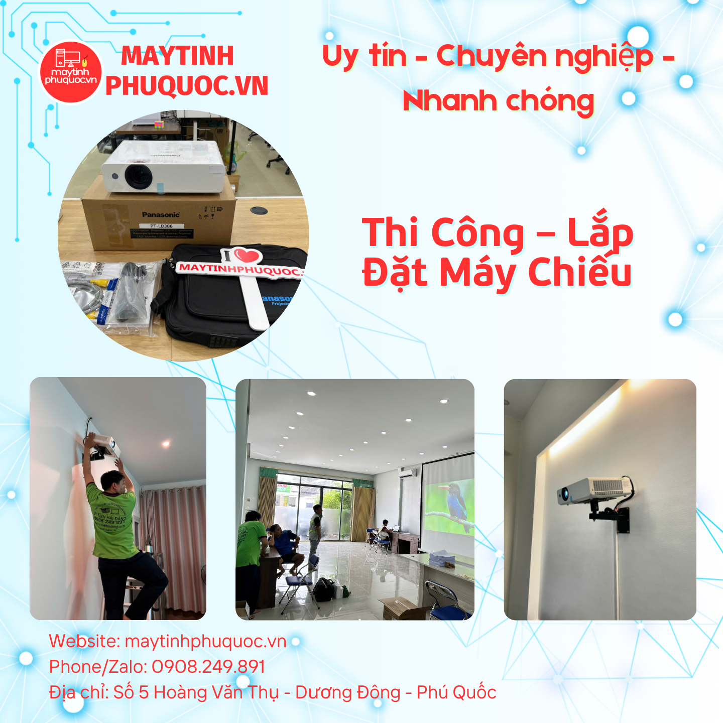 Thi Công Lắp Đặt Máy Chiếu Chuyên Nghiệp – Dịch Vụ Lắp Đặt Máy Chiếu Phú Quốc | Máy Tính Phú Quốc | Vi Tính Hải Đăng