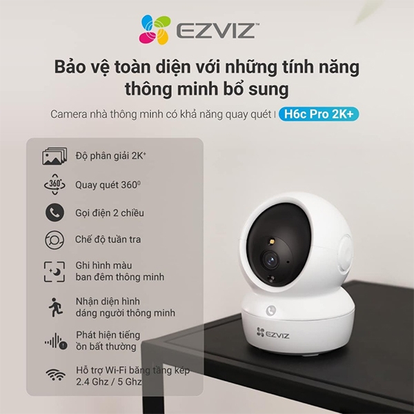 Camera EZVIZ H6C Pro 4MP – Quay 360°, Đàm thoại, Phát hiện chuyển động, Chính hãng