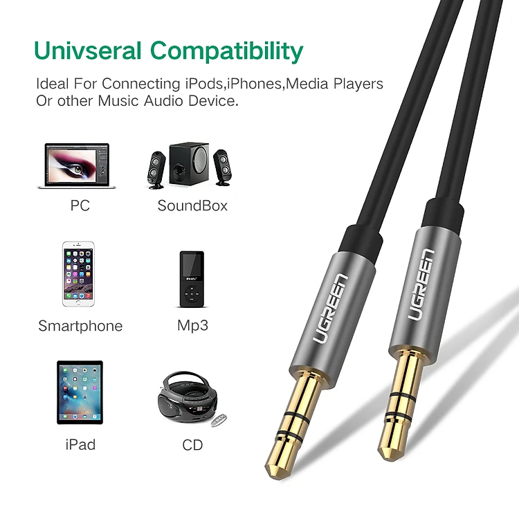 Dây Cáp Audio 3.5mm Hai Đầu Đực UGREEN AV119 Mạ Vàng 24K | Phú Quốc