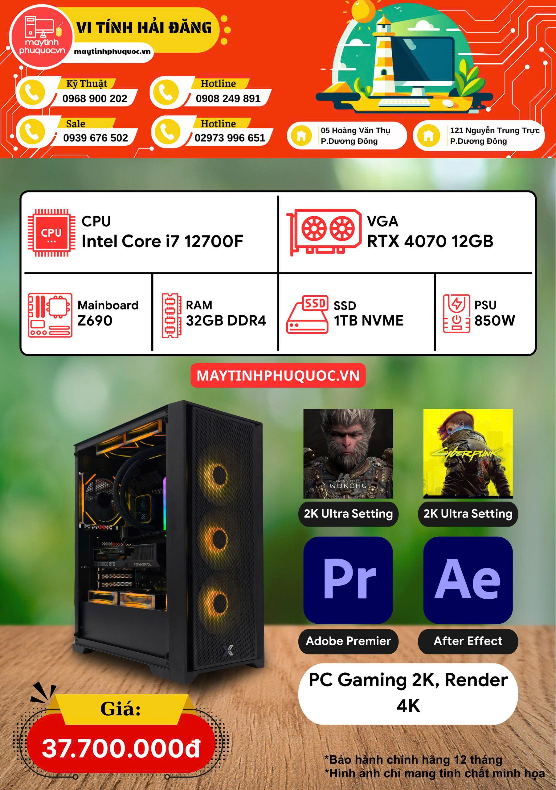 💻 PC Gaming 2K – Render 4K | i7 12700F | RTX 4070 12GB | RAM 32GB | SSD 1TB